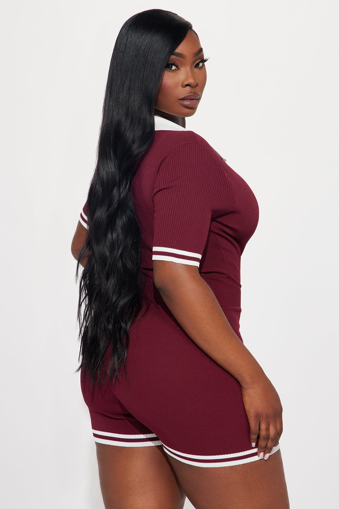 Coffee Date Sweater Romper - Burgundy Product Image