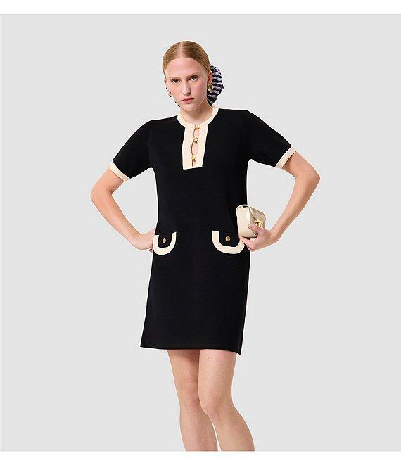 Tara Jarmon Roller Knit Round Button Front Neck Short Sleeve Dress Product Image