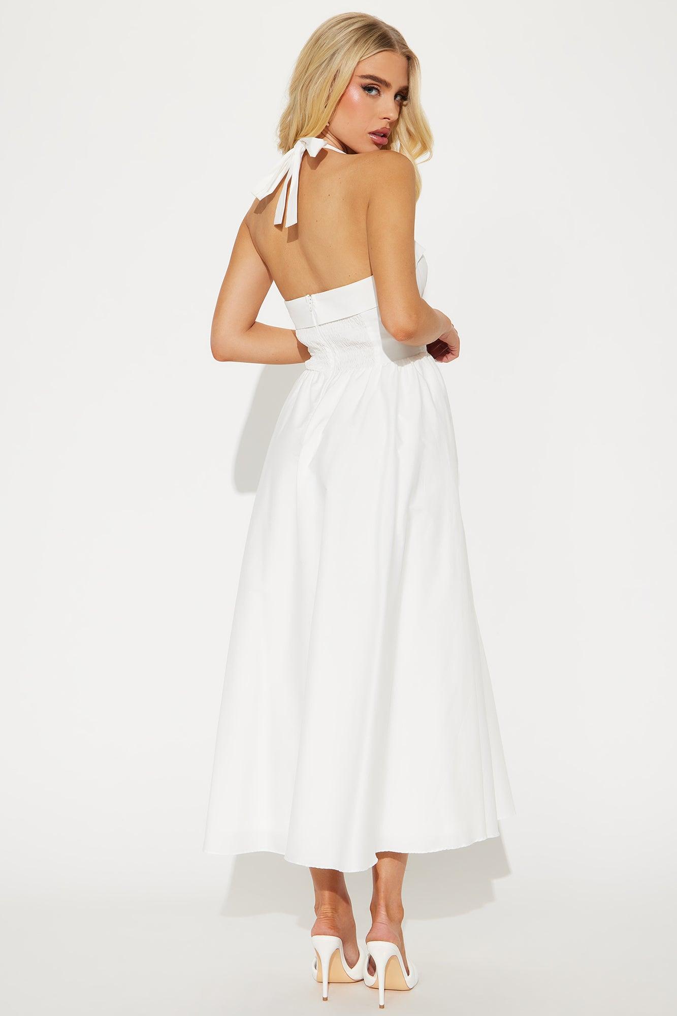 Cassandra Lace Up Midi Dress - White Product Image