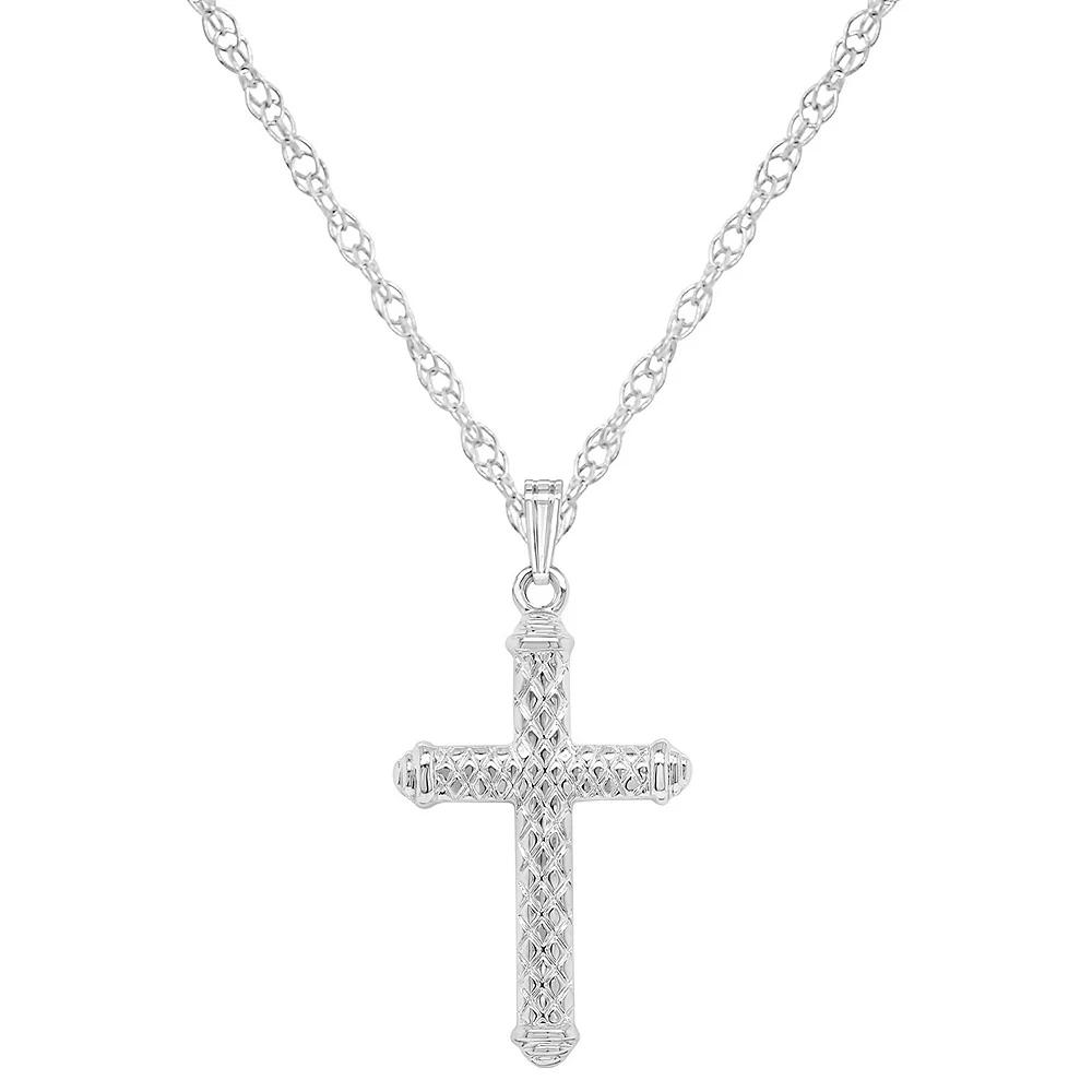Sterling Silver Textured Cross Pendant, Women's, Size: 18" Product Image