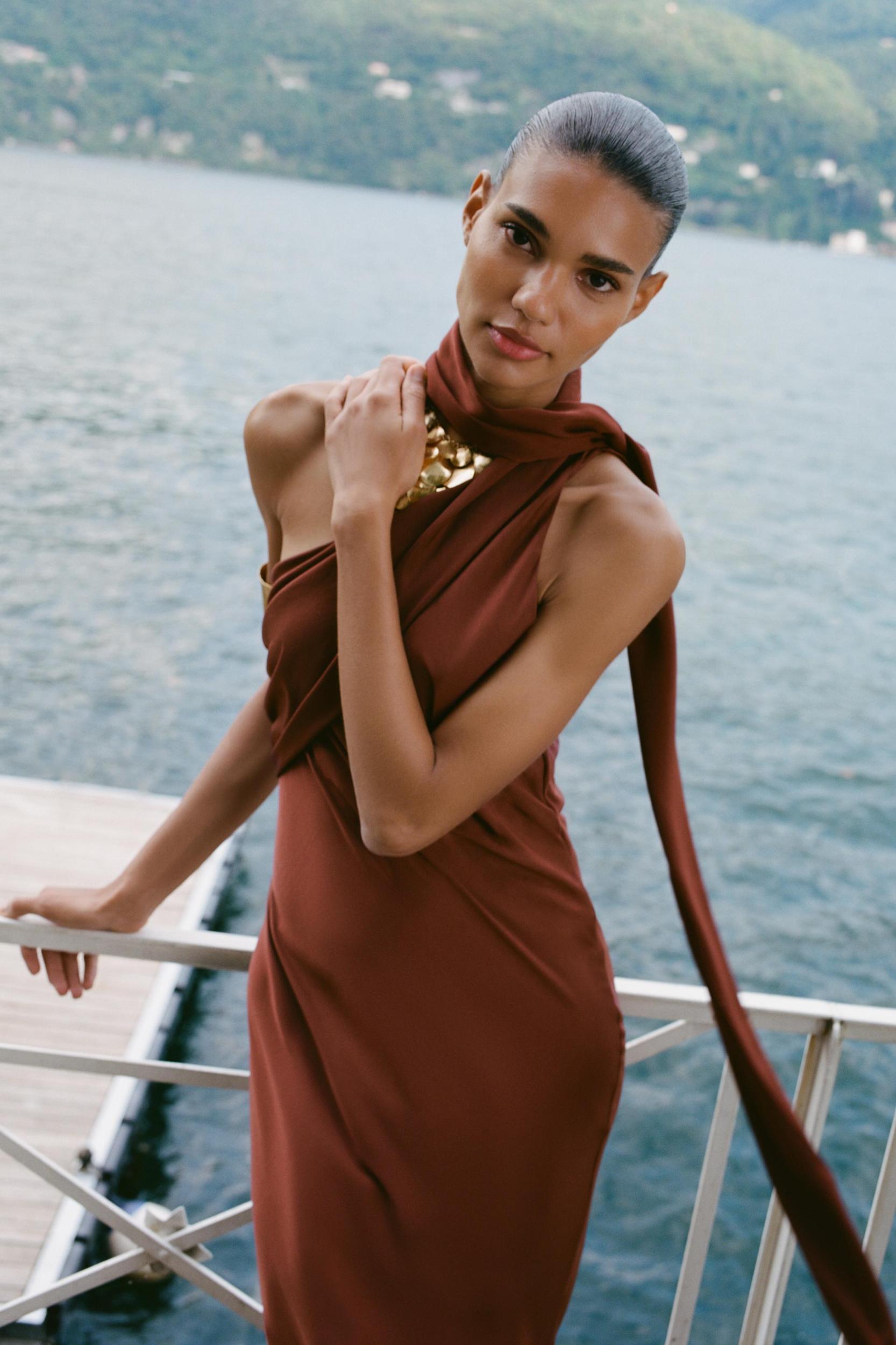 ASYMMETRIC SCARF MIDI DRESS Product Image