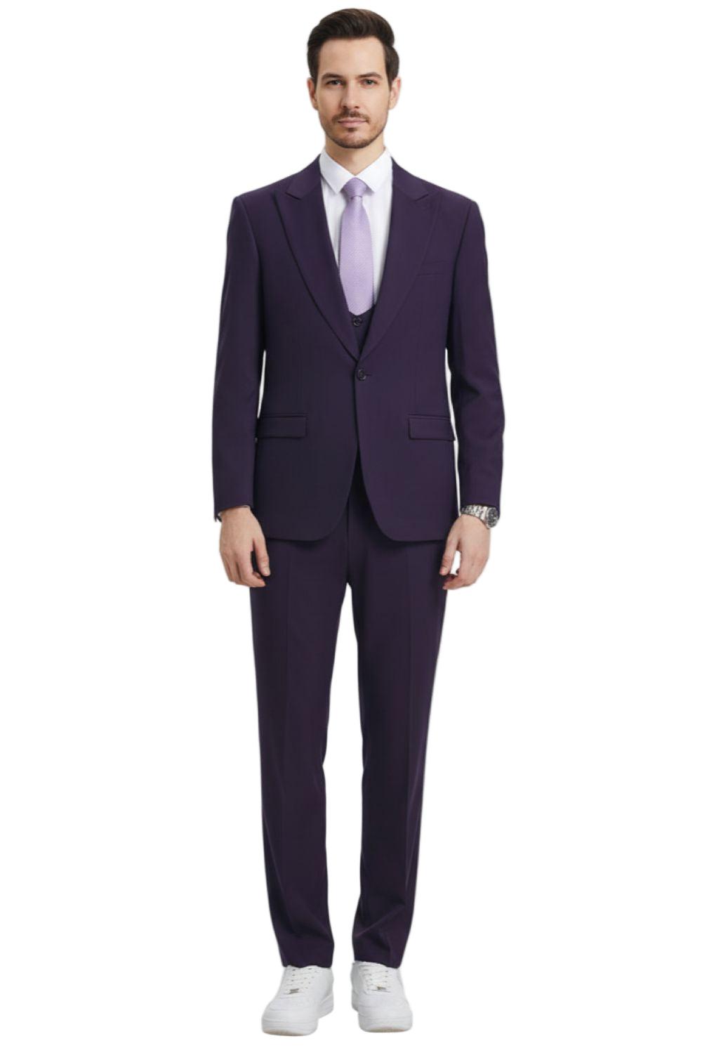 Stacy Adams - Purple 3 Piece Hybrid Fit Suit With Expandable Waist Band Product Image