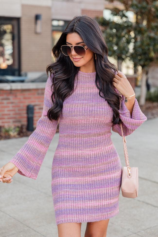 Easy Does It Pink Ombre Knit Sweater Bell Sleeve Mini Dress FINAL SALE Product Image
