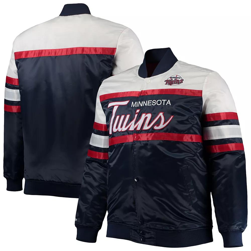 Men's Mitchell & Ness Navy/Red Minnesota Twins Big & Tall Coaches Satin Full-Snap Jacket, Size: 4XB, Blue Product Image