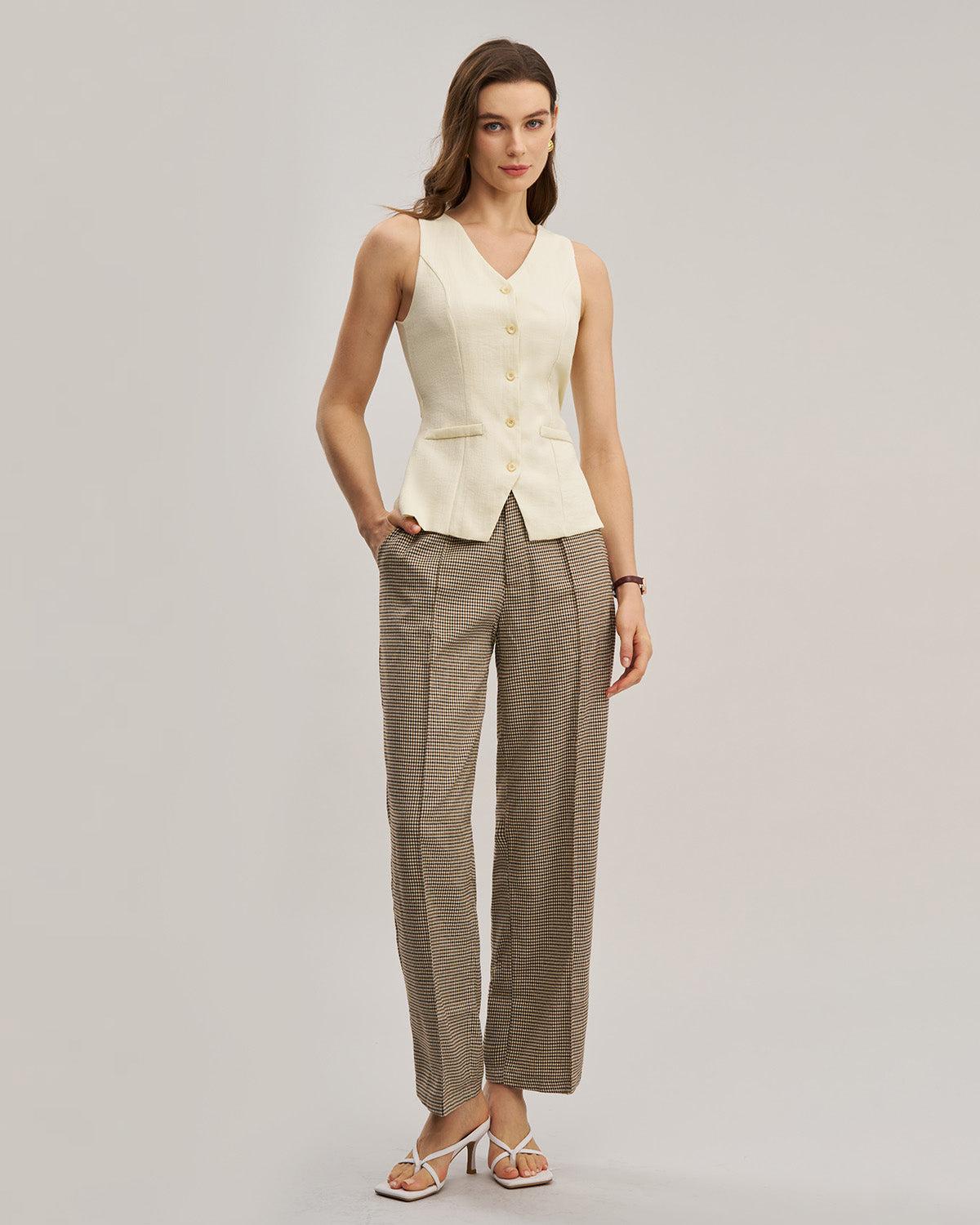 White V Neck Cutout Button Vest Product Image