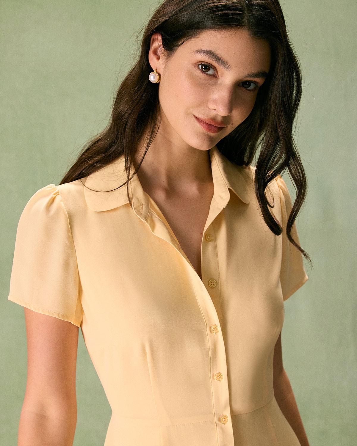 The Yellow Button Down Shirt Mini Dress Product Image