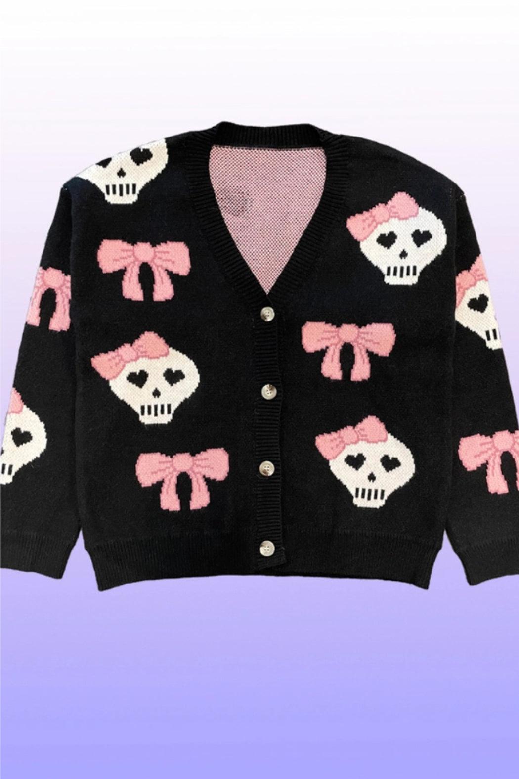Bow Skull Knit Cardigan Product Image