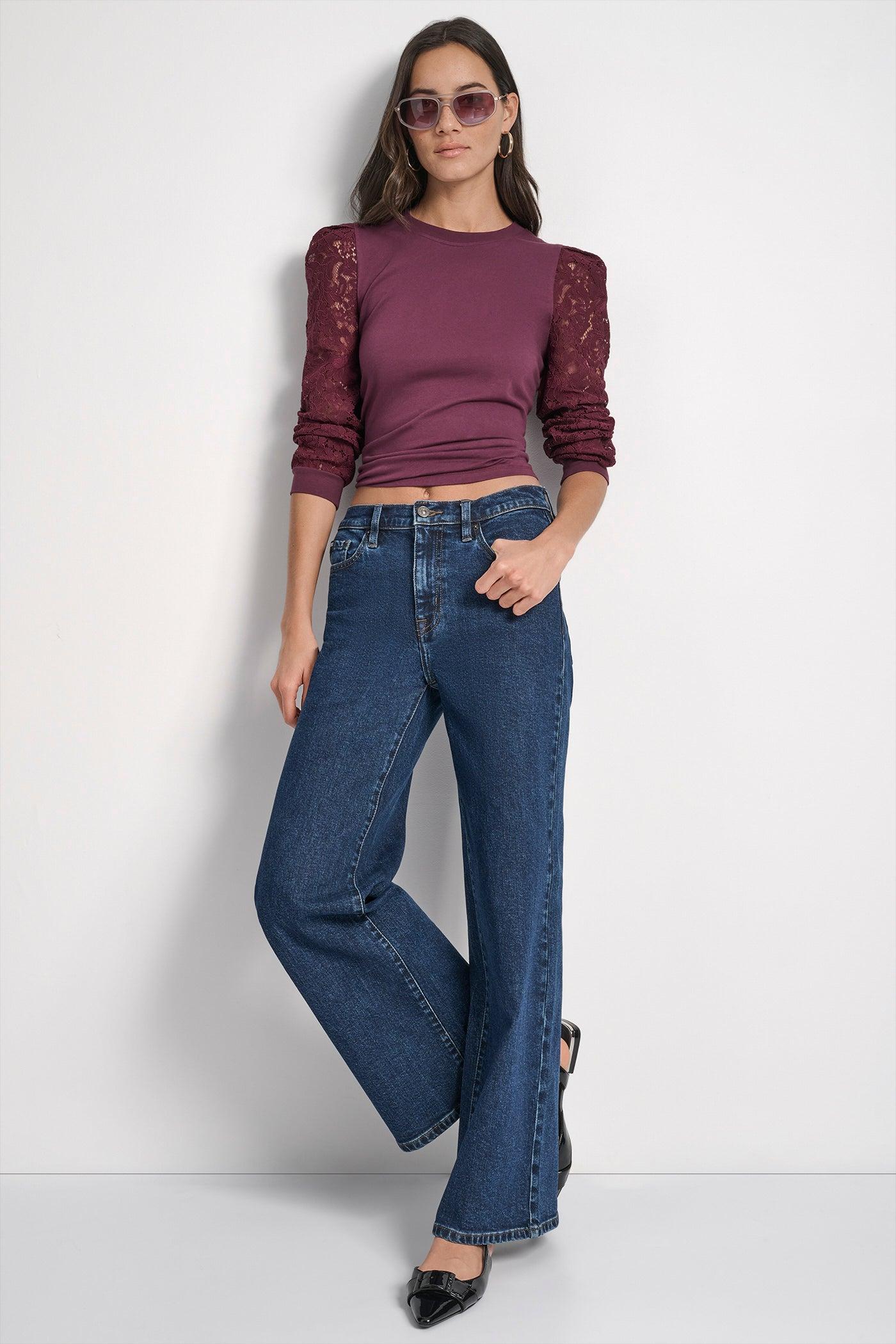 LACE PUFF LONG SLEEVE CREW NECK TEE Product Image