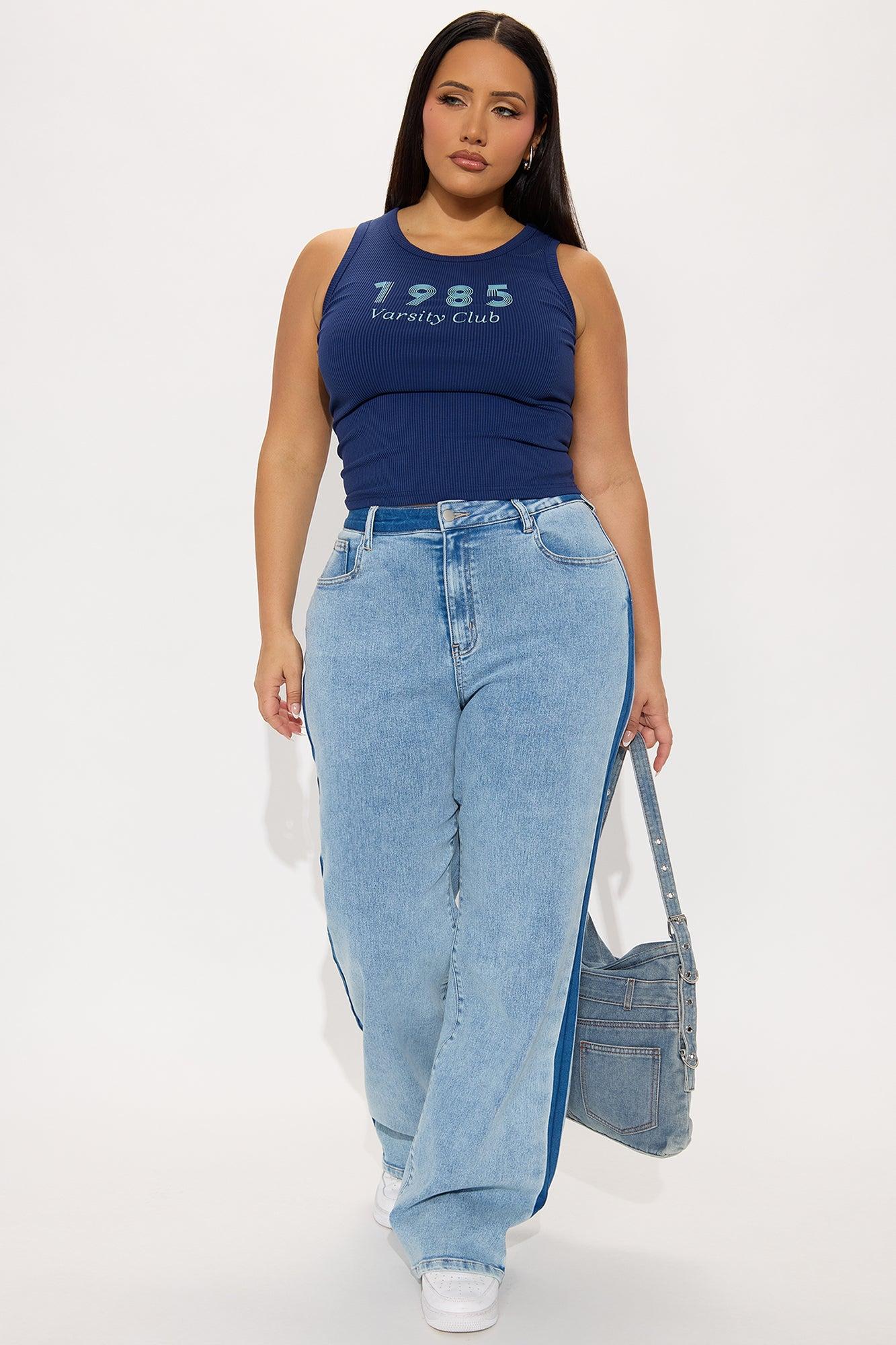 Ma Cherie Two Tone Straight Leg Jeans - Light Wash Female Product Image