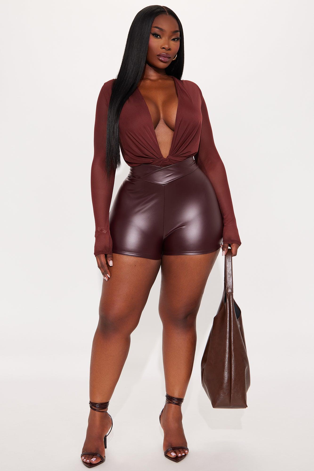 Apphia Long Sleeve Mesh Bodysuit - Brown Female Product Image