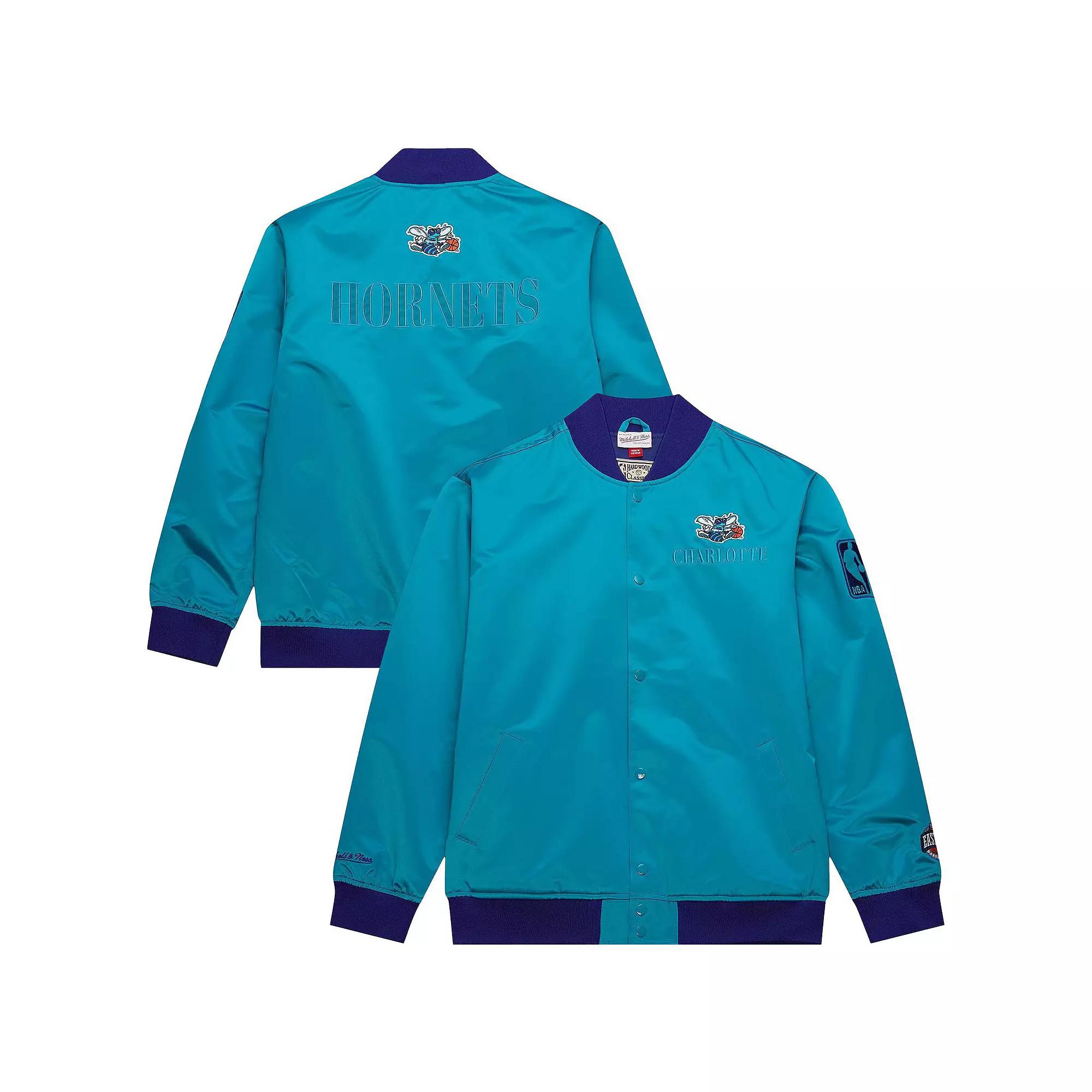 Men's Mitchell & Ness Teal Charlotte Hornets Hardwood Classics Team OG 3.0 Lightweight Satin Full-Snap Jacket,  Product Image