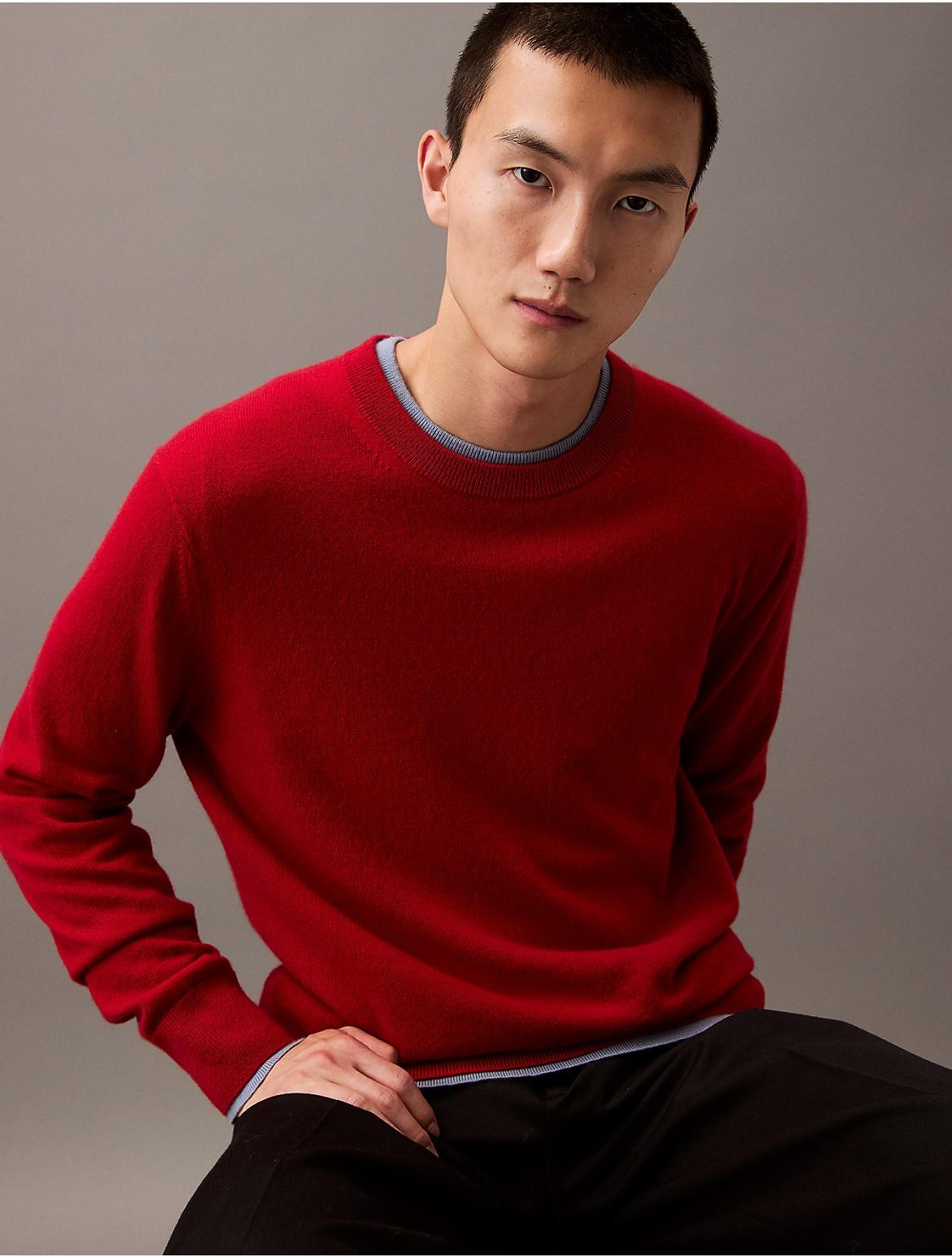Calvin Klein Mens Classic Cashmere Crewneck Sweater - Red Product Image