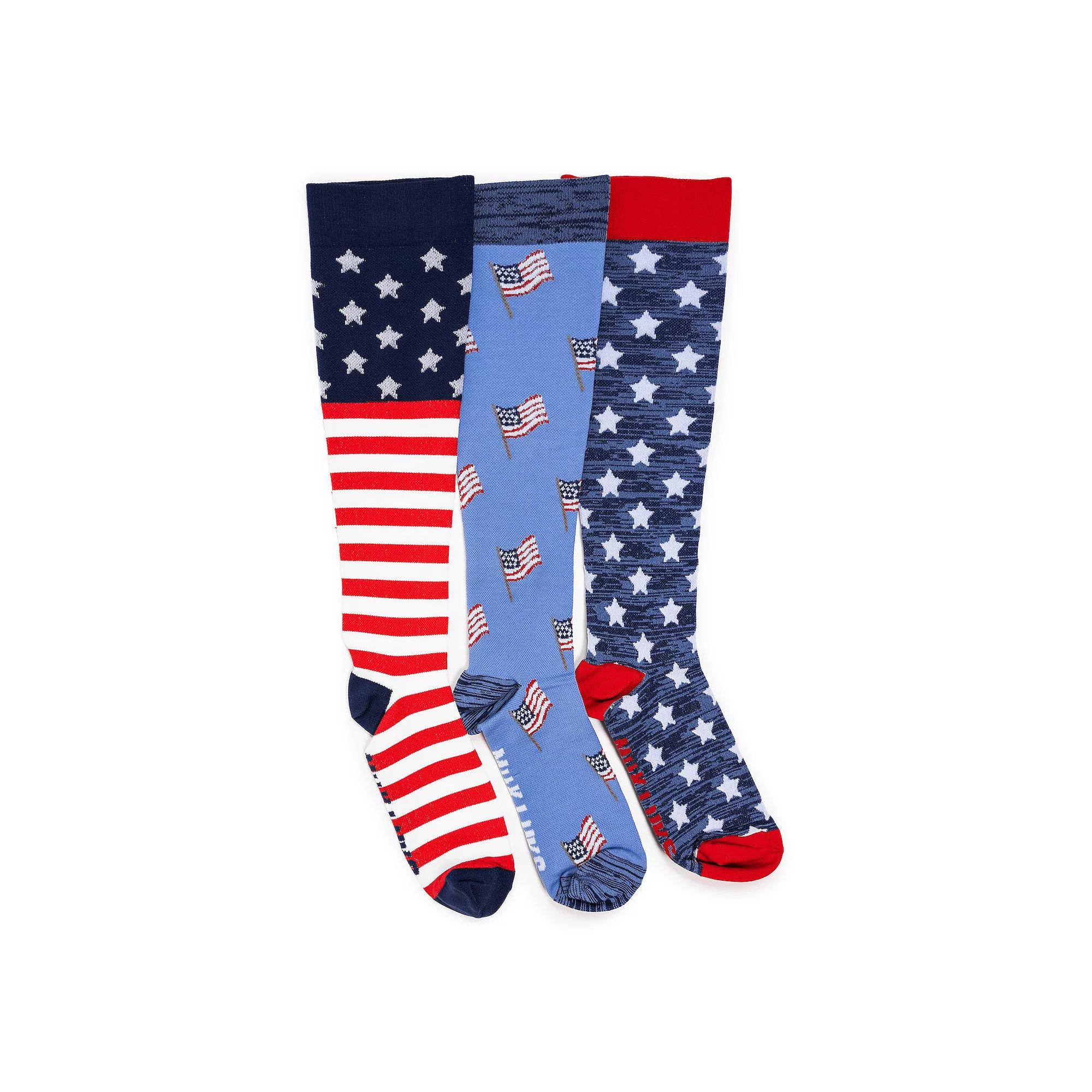 Men's MUK LUKS 3-pack Red White & Blue Nylon Compression Knee-High Socks, Red White Blue Product Image
