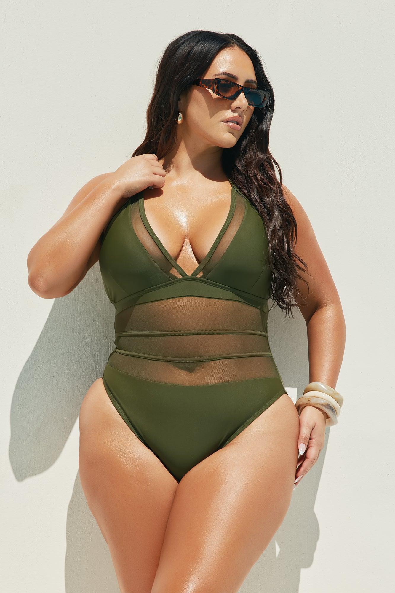 Katelyn Mesh Cutout 1 Piece Swimsuit - Olive Product Image
