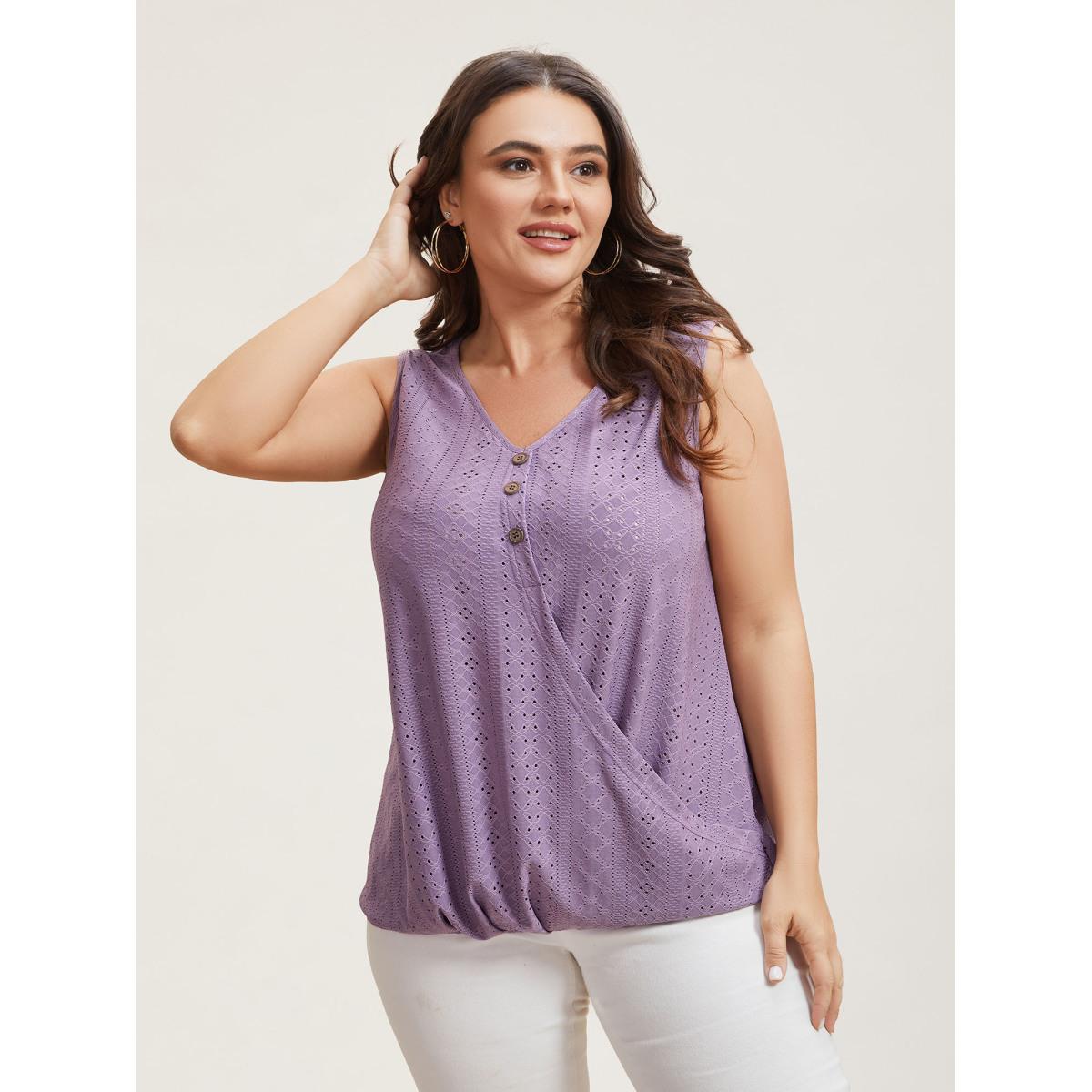 Plus Size Textured Button-Front Vest Women Mauve Casual Overlapping V-neck Everyday Tank Tops Camis BloomChic 30/6X Product Image