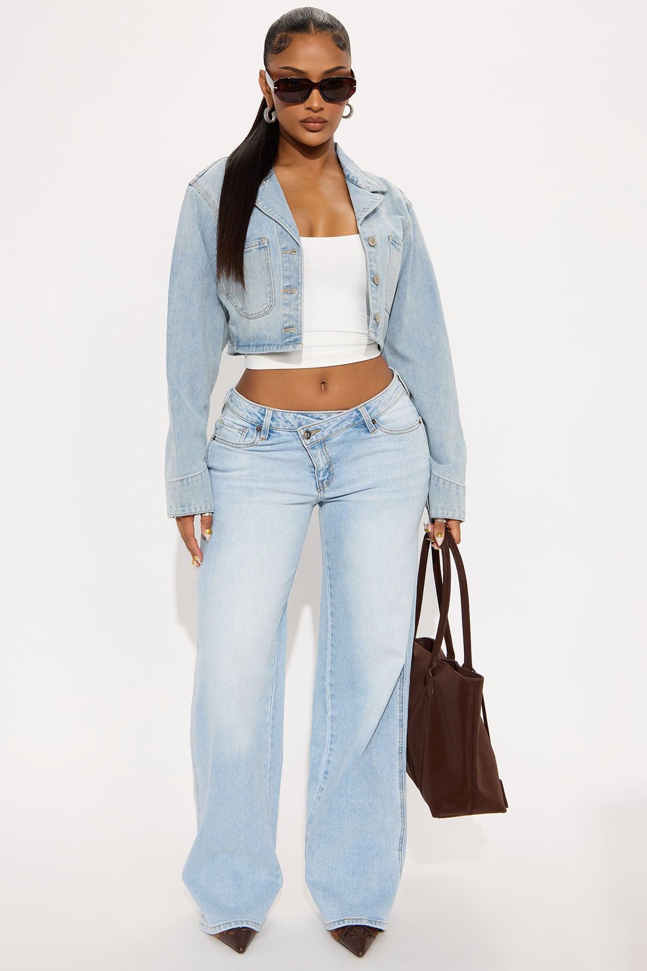 Stay Sharp Cropped Denim Jacket  - Light Wash Female Product Image