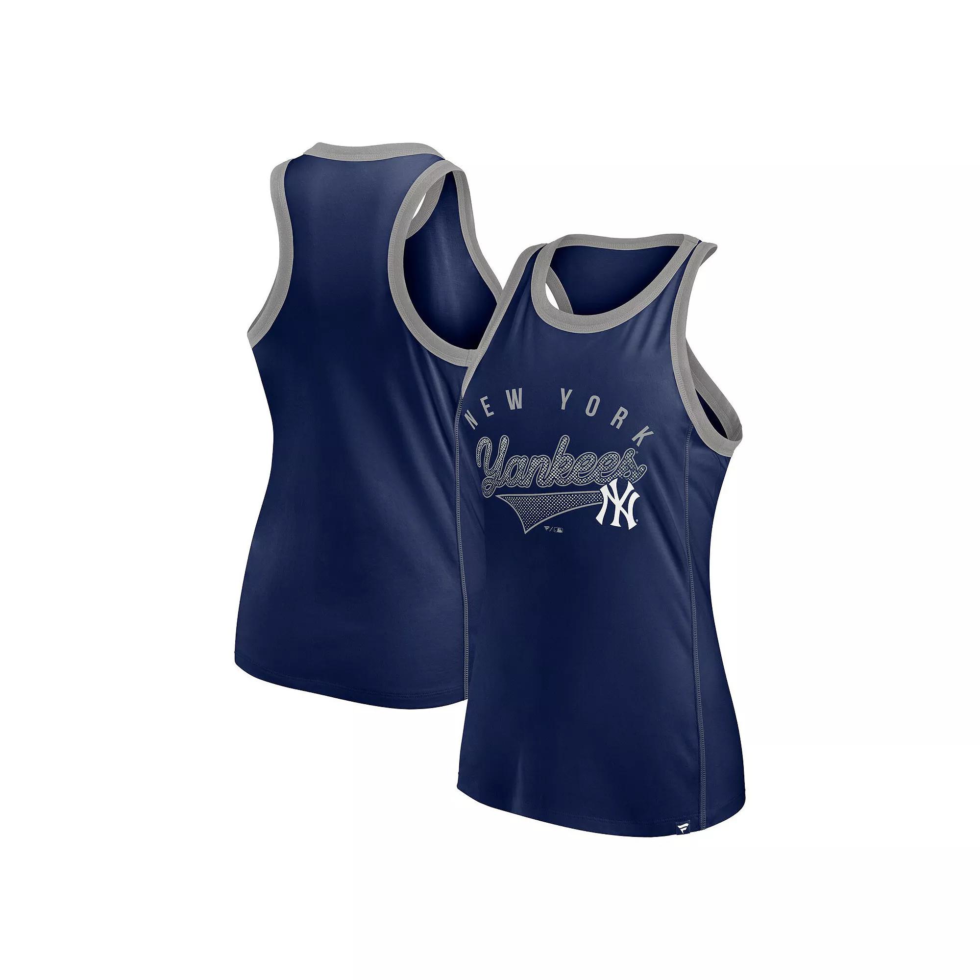 Women's Fanatics Branded Navy New York Yankees Tailsweep Fashion Racerback Rhinestone Tank Top,  Product Image
