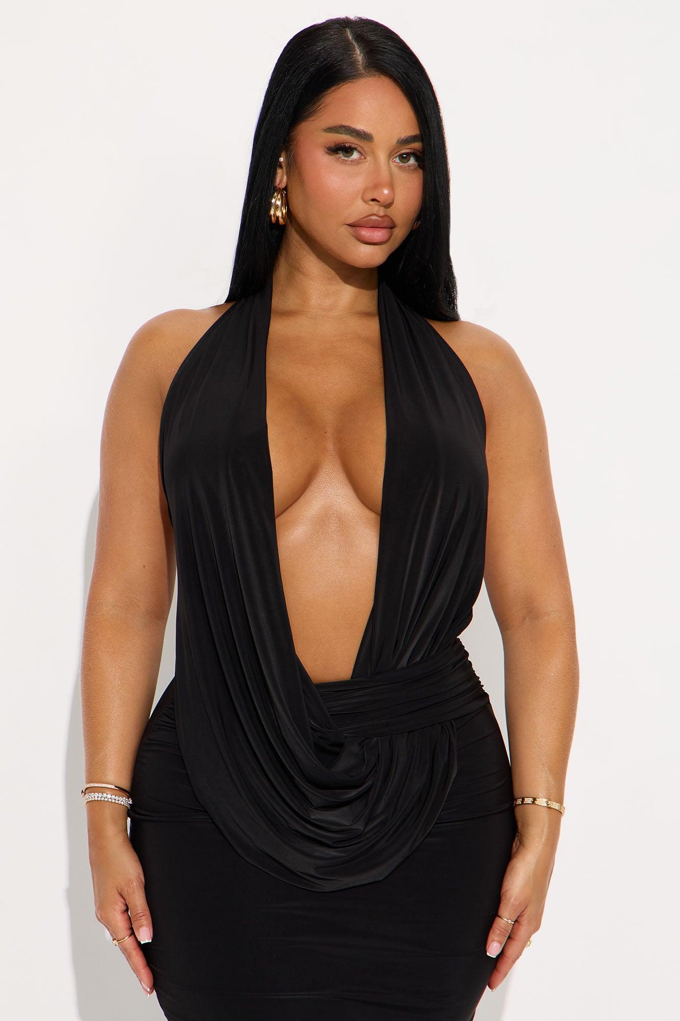 Hilana Draped Cowl Neck Backless Maxi Dress - Black Product Image