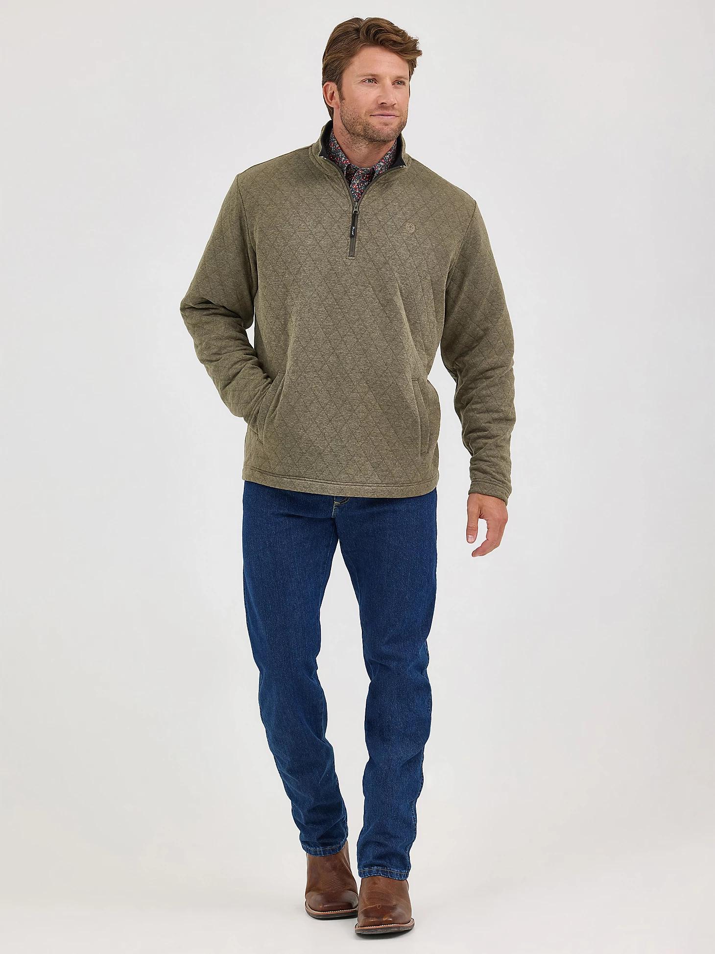 Men's George Strait Quarter-Zip Quilted Pullover in Olive Product Image