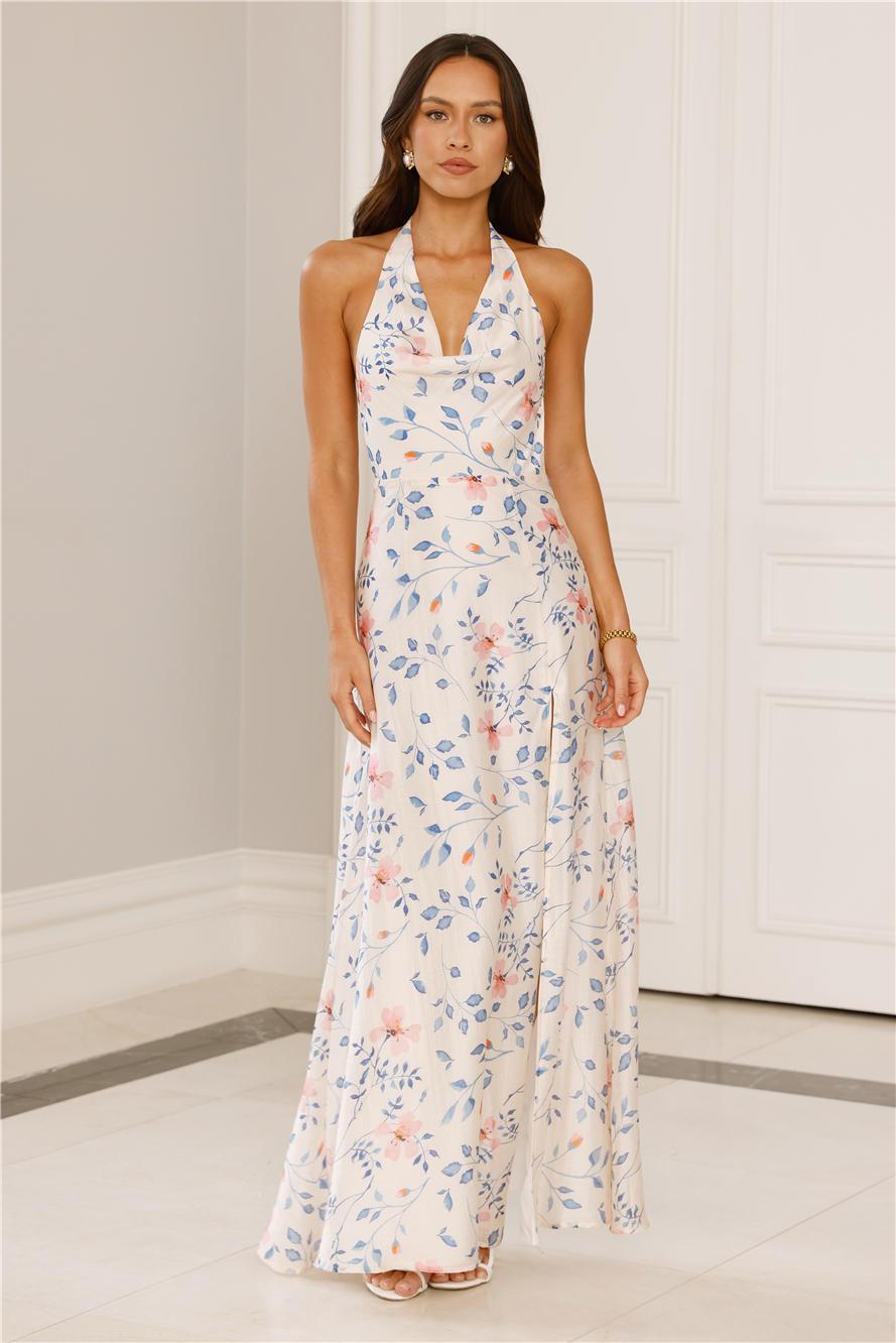 Parade Of Petals Halter Satin Maxi Dress Floral Product Image