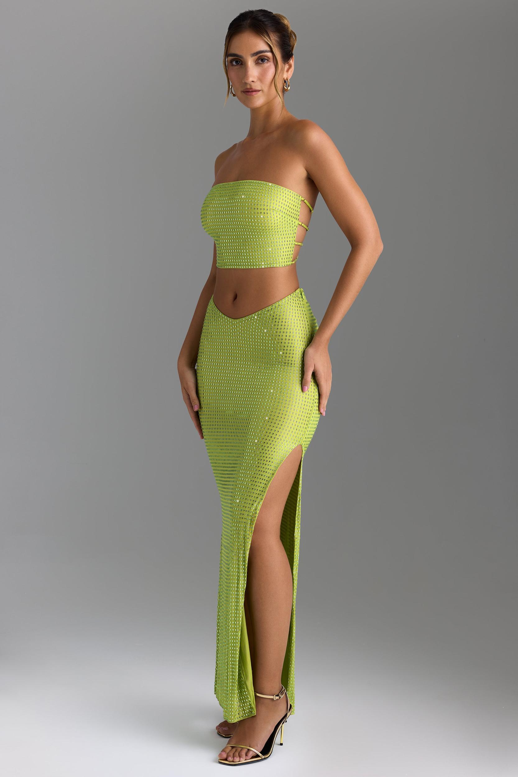 Embellished V-Waist Maxi Skirt in Pear Green Product Image