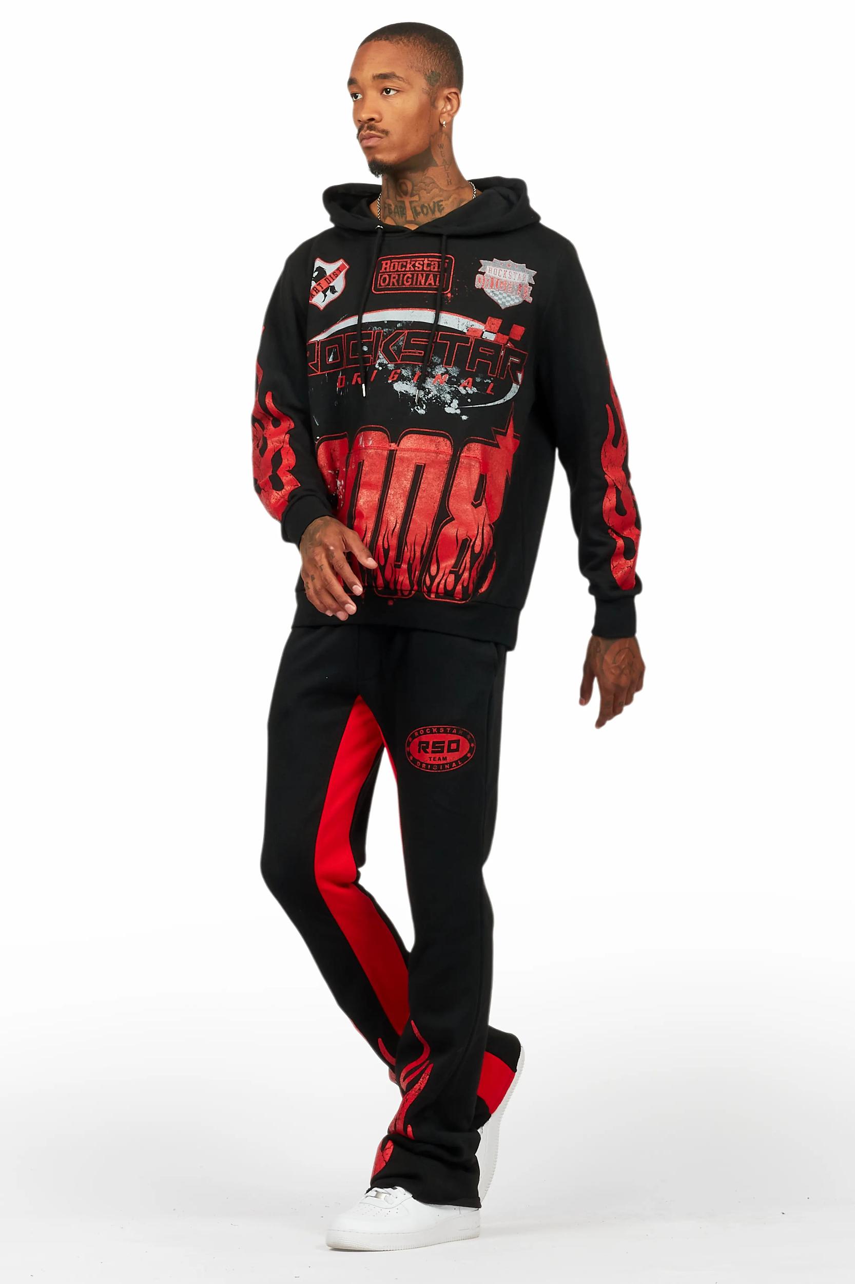 Amos Black/Red Hoodie/Baggy Track Pant Set Male Product Image