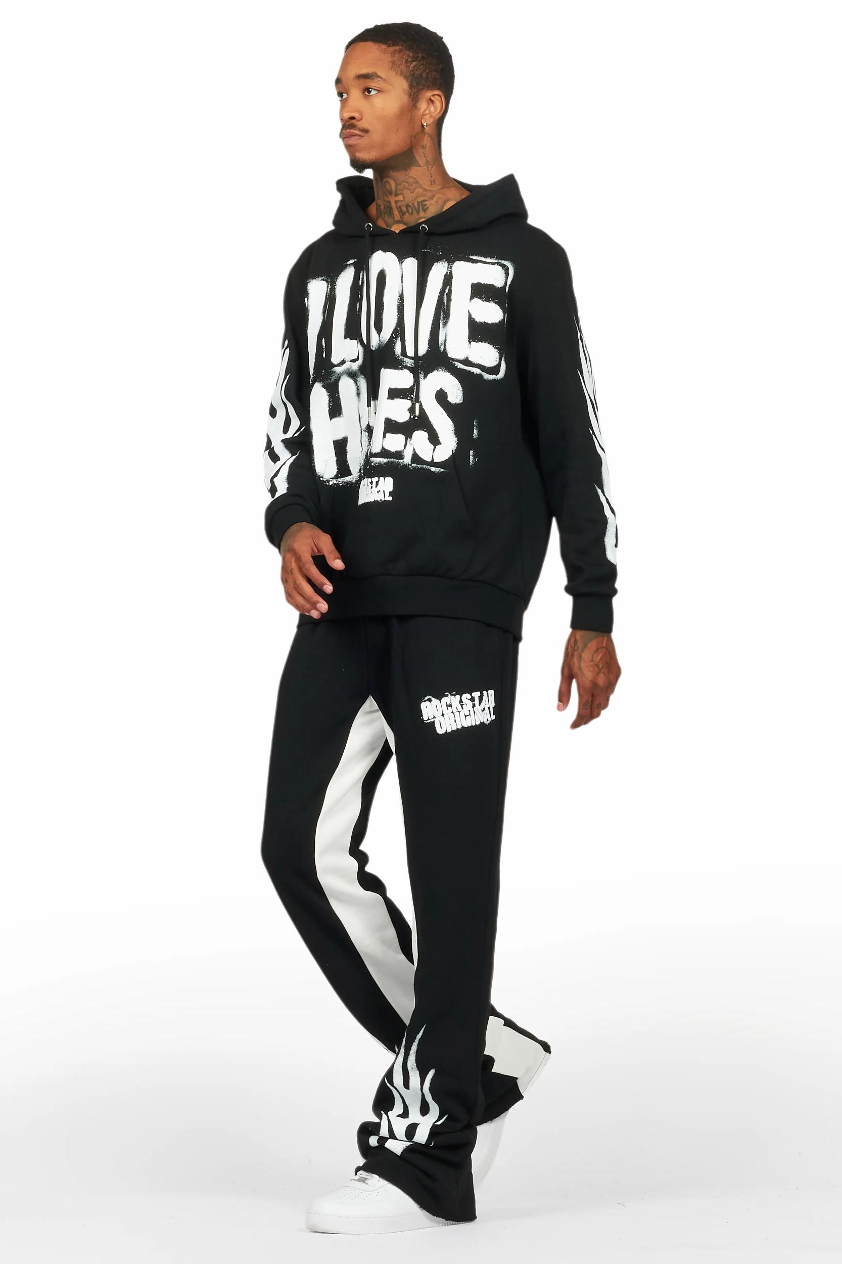 Banyan Black/White Hoodie/Baggy Fit Pant Set Male Product Image