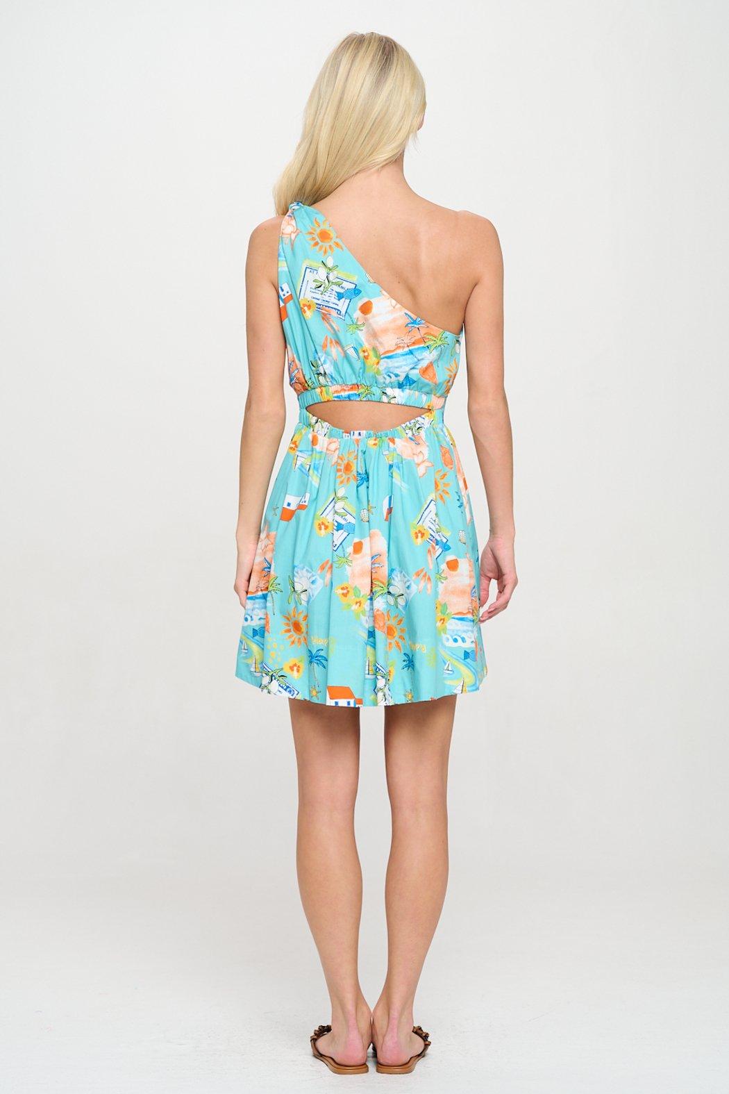 Azure Escape One Shoulder Dress Product Image