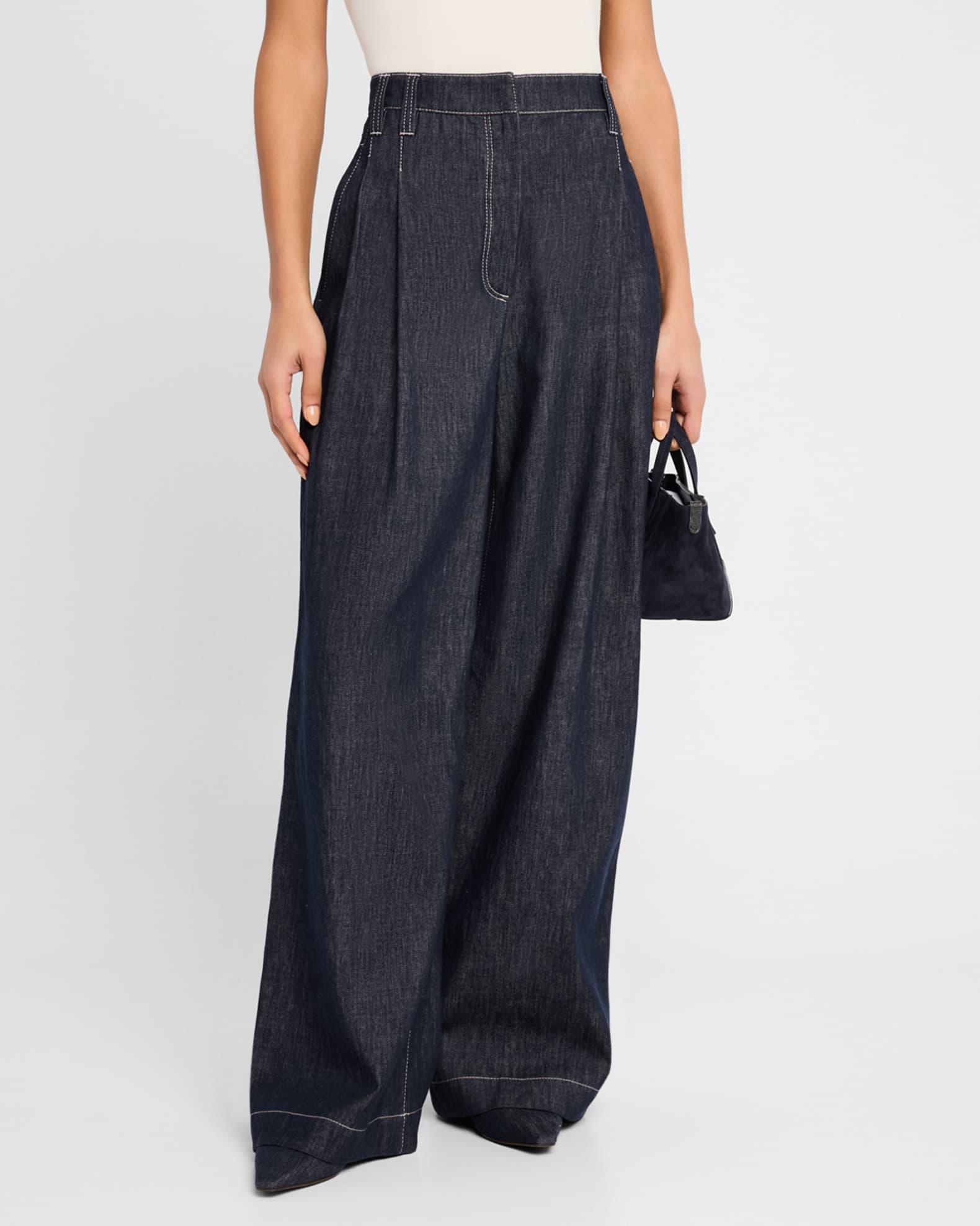 Double-Pleated Wide-Leg Jeans Product Image