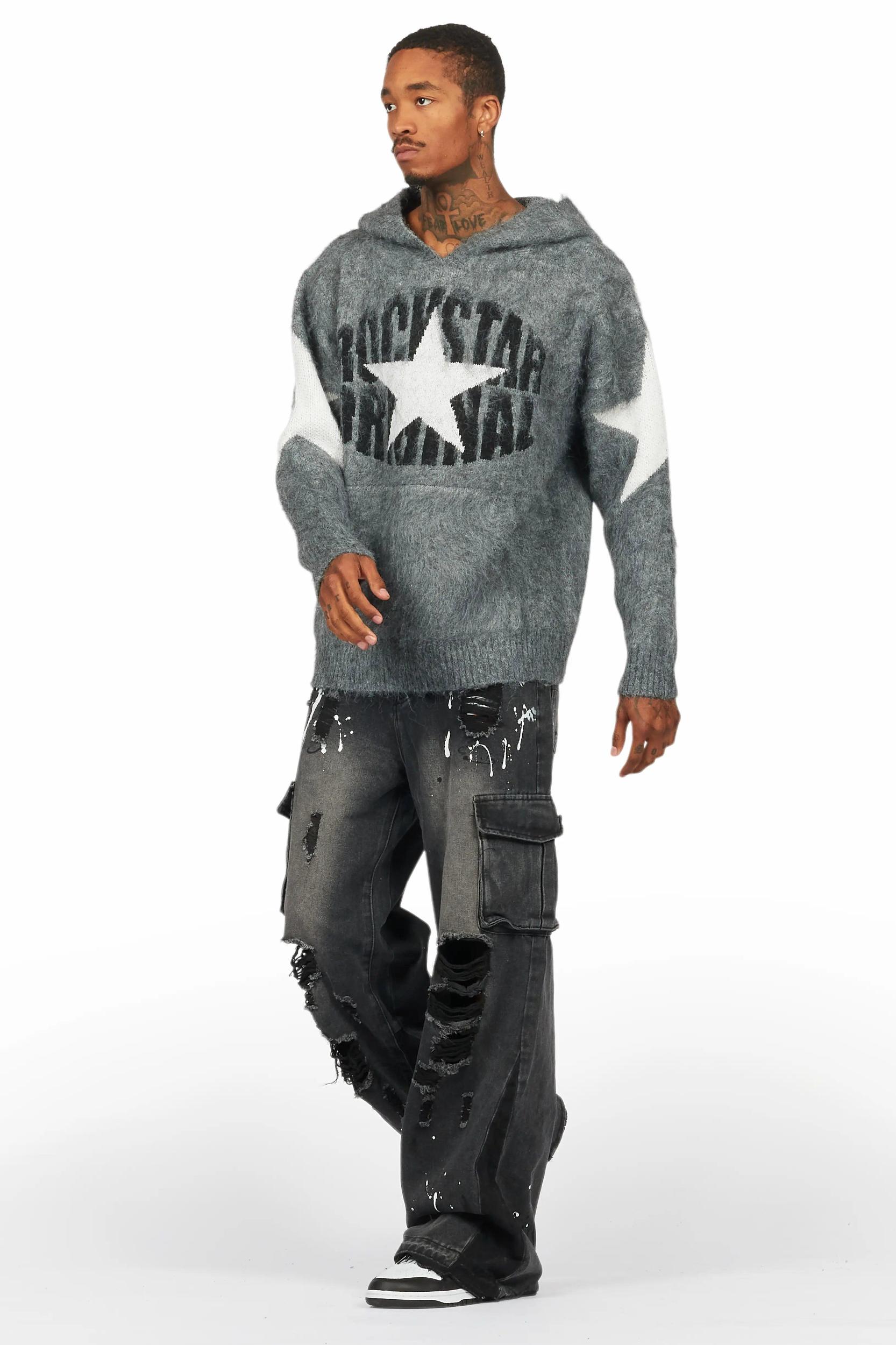 States Grey Mohair Hoodie/Baggy Fit Jean Bundle Male Product Image