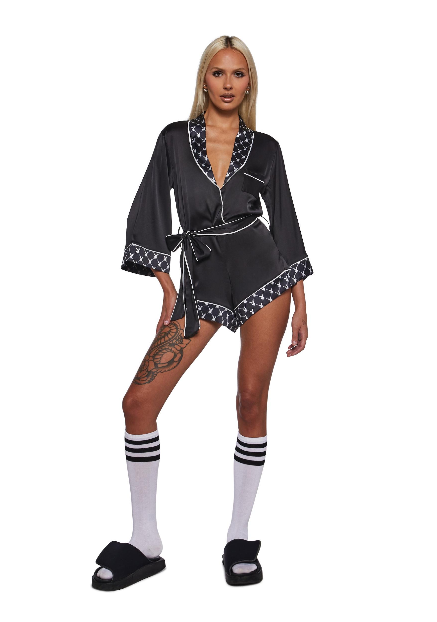 Womens Sexy Playboy Bunny Smoke Lounge Romper - Black Product Image