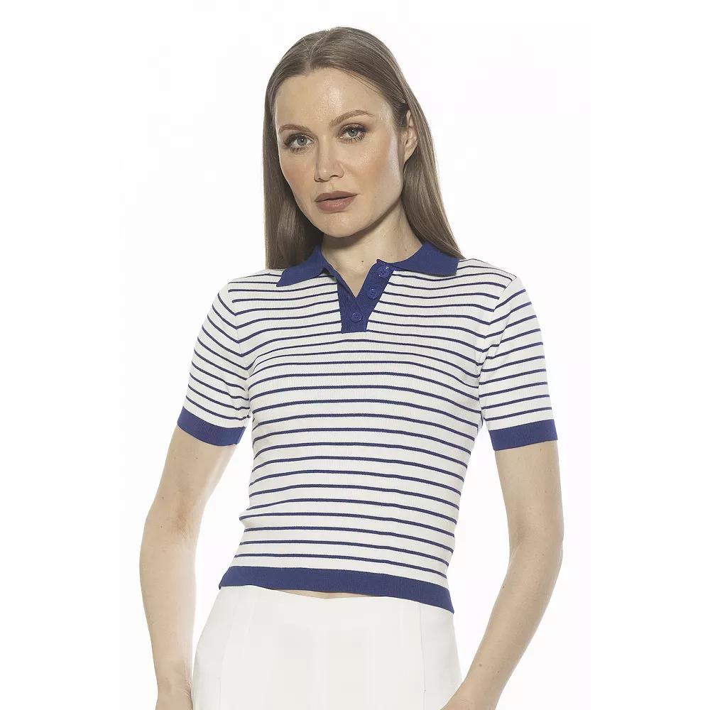 Women's ALEXIA ADMOR Elani Short Sleeve Knit Polo Shirt, Size: XL, Blue Ivory Product Image