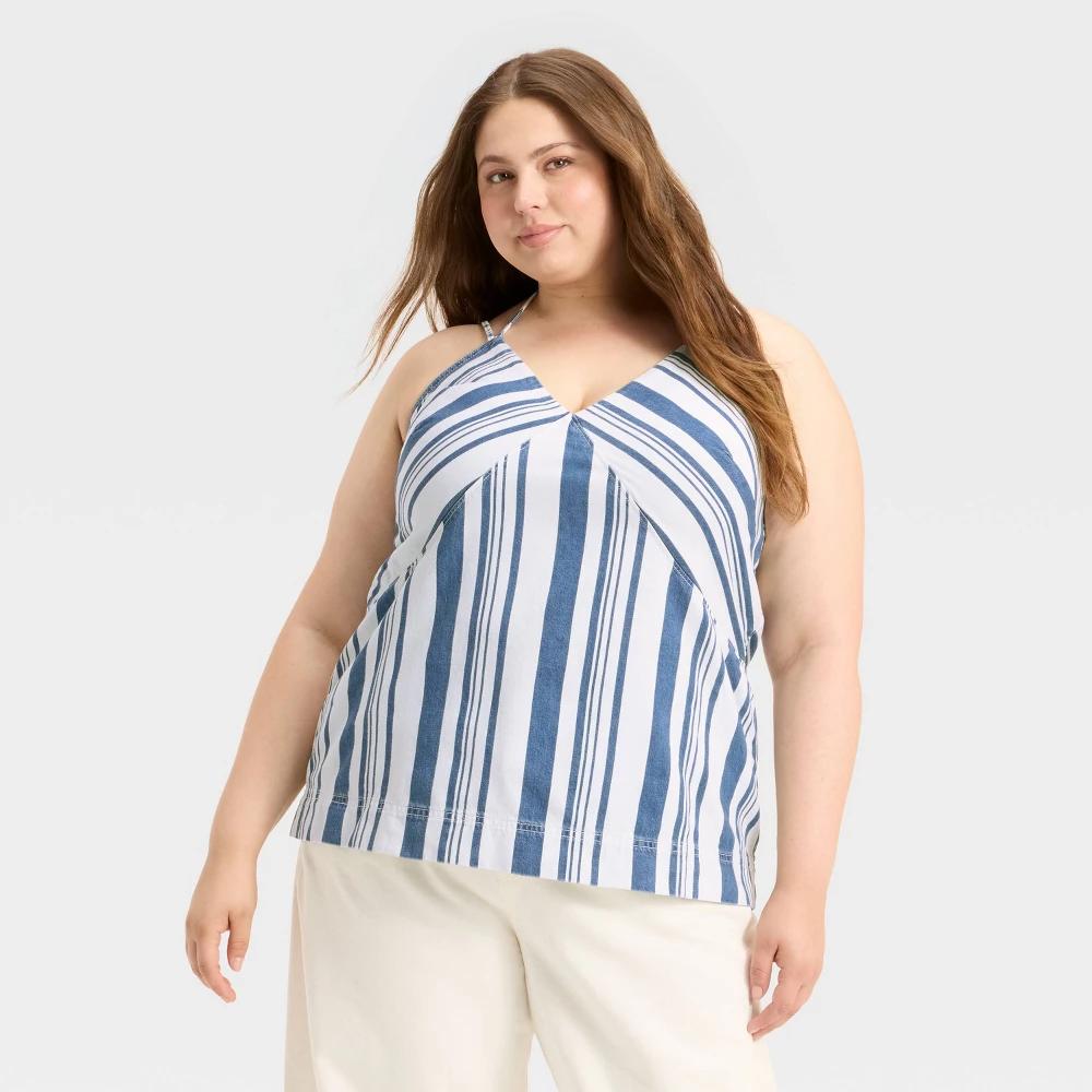 Women's Striped Denim Tank Top - Universal Thread™ Navy XXL Product Image