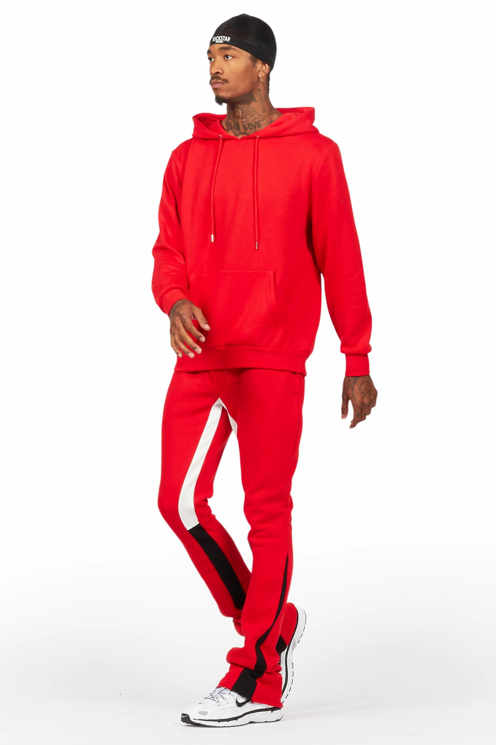 Basic Red Hoodie/Stacked Flare Track Set Male Product Image