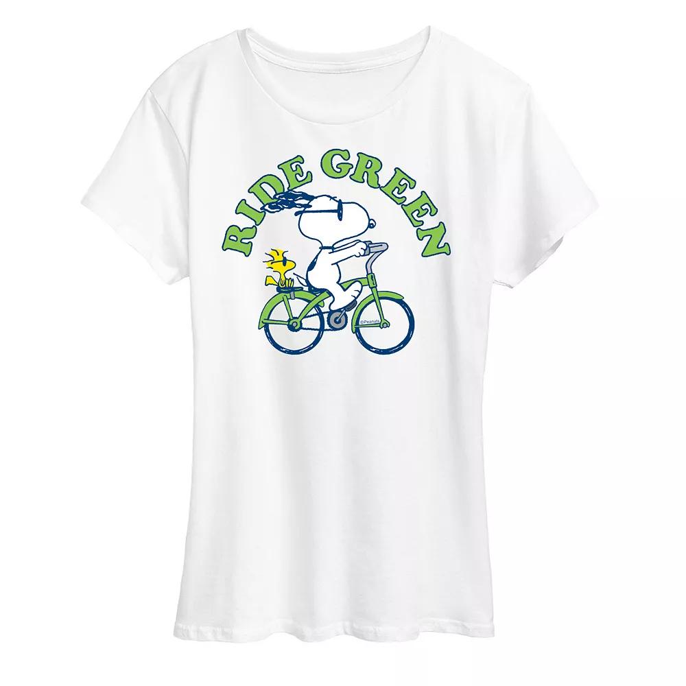 Women's Peanuts Snoopy & Woodstock Ride Green Graphic Tee,  Product Image