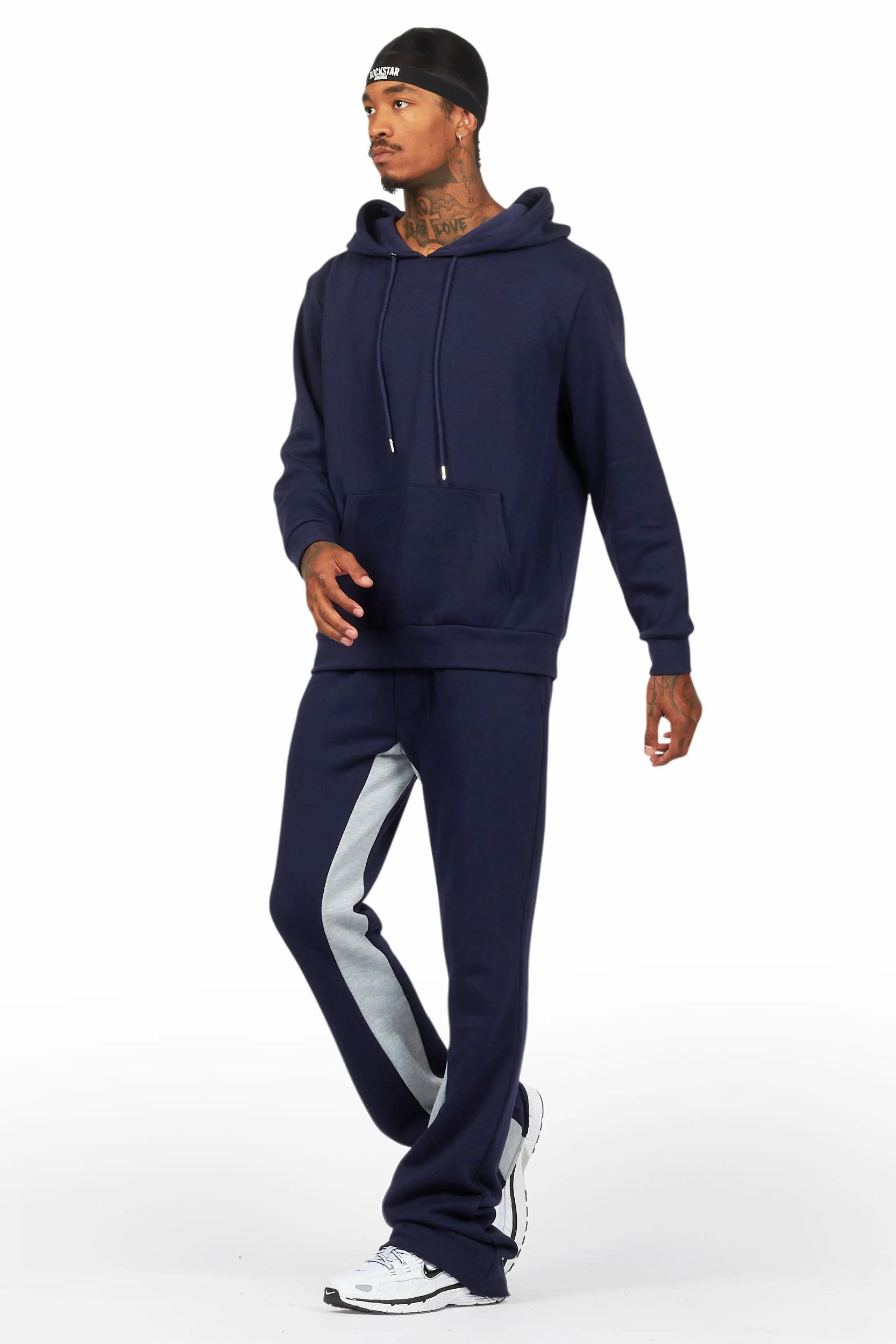 Basic Navy Hoodie/Baggy Track Pant Set Male Product Image