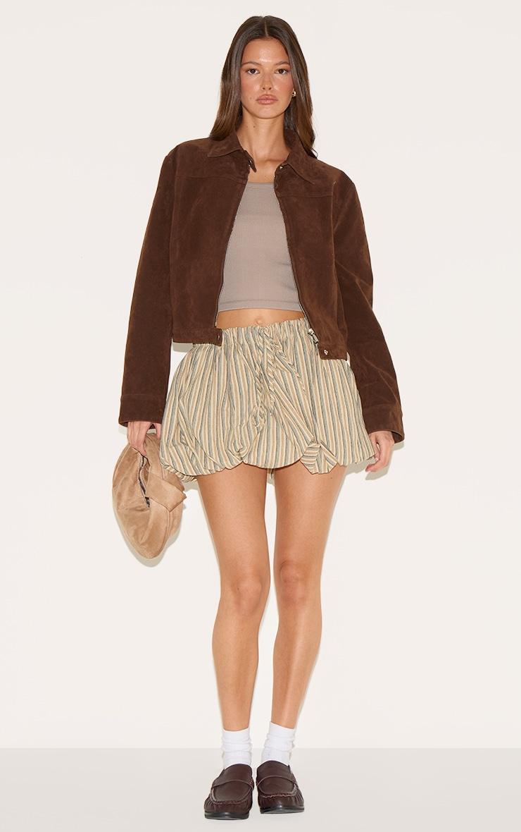 Stone Pinstripe Cotton Puffball Mini Skirt Product Image