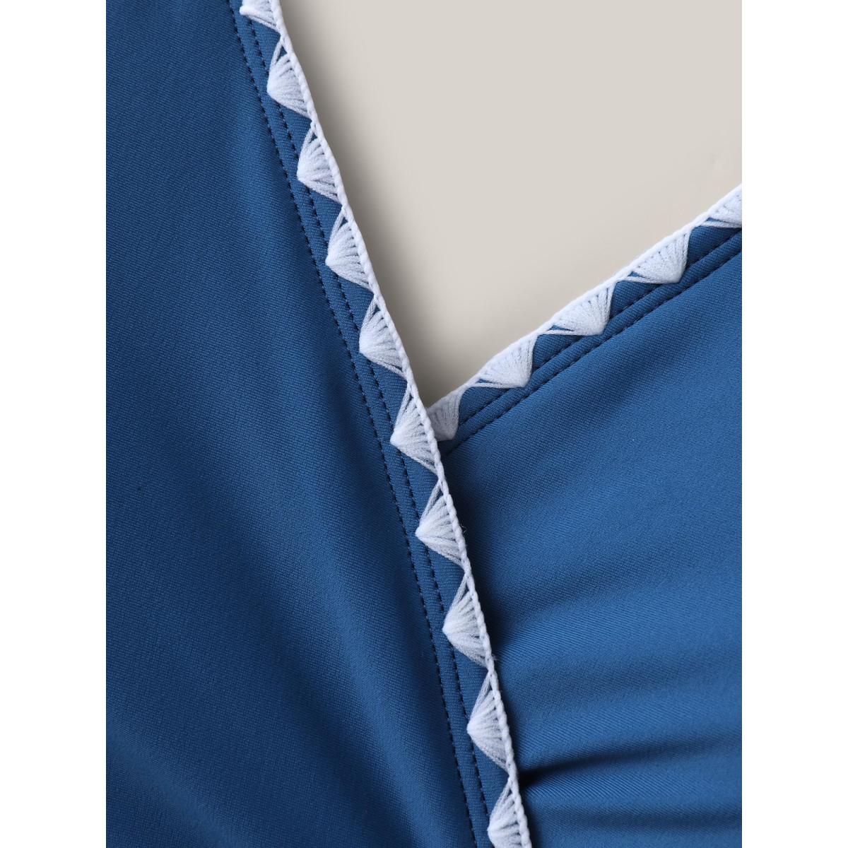 Plus Size Embroidered Pleated Printed One-Piece Swimsuit Women's Swimwear Mediumblue Resort Texture Curve Bathing Suits High stretch One Pieces BloomChic 30/6X Product Image