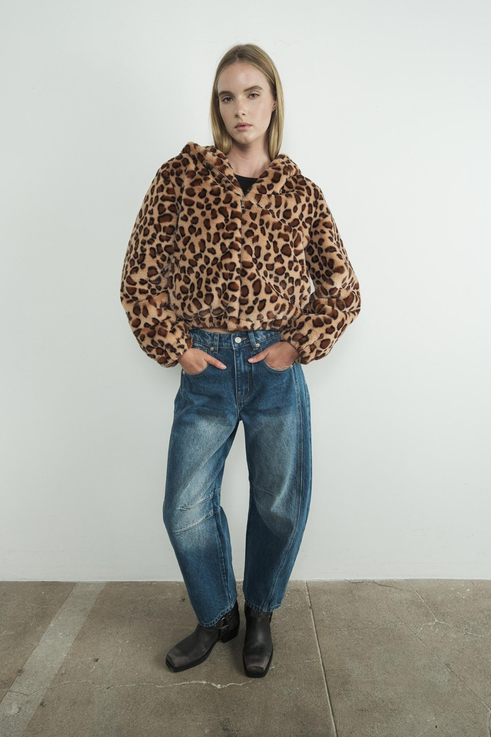 LEOPARD PRINT FUR ZIP UP HOODIE Product Image