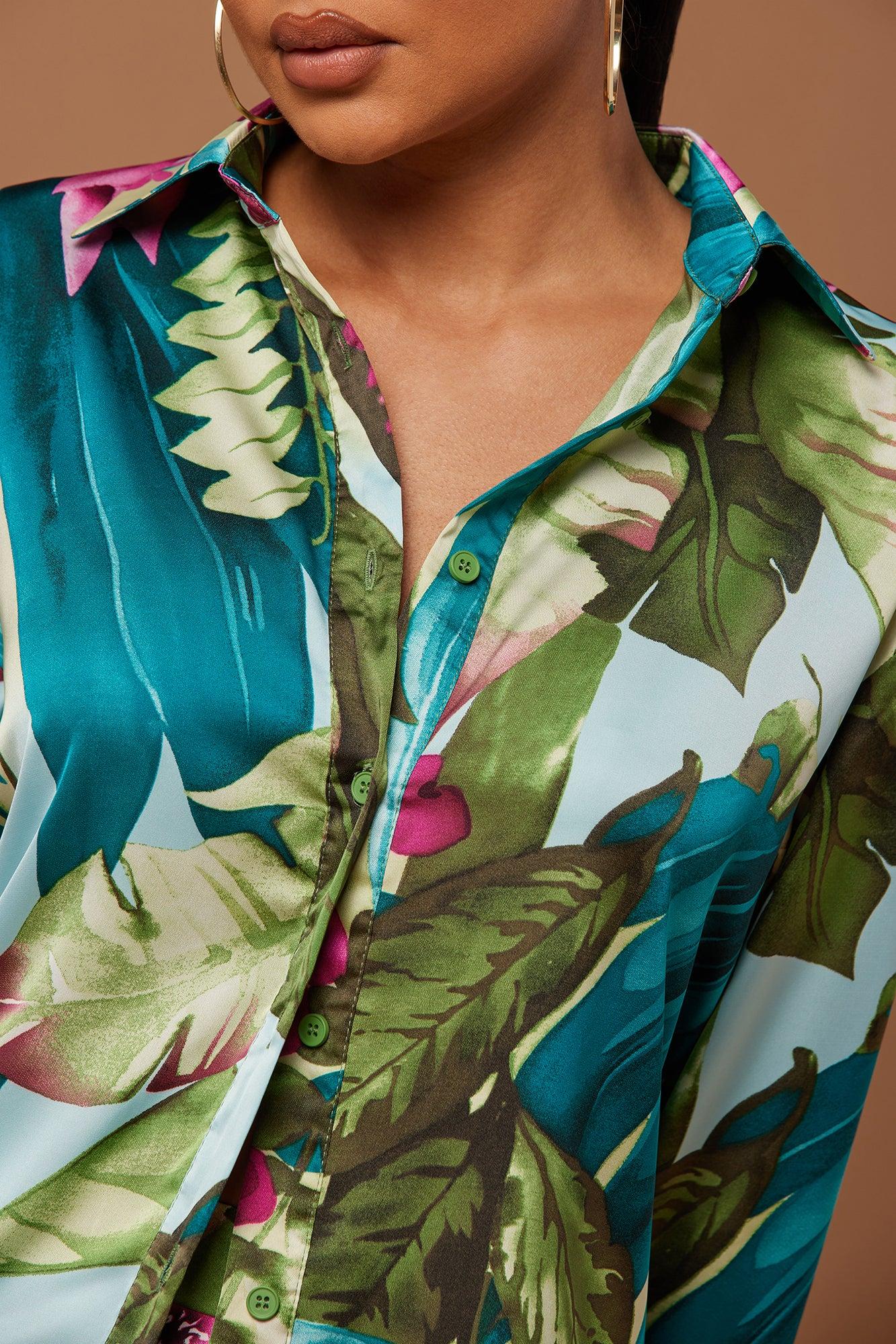 Kyoto Satin Pant Set - Green/combo Product Image