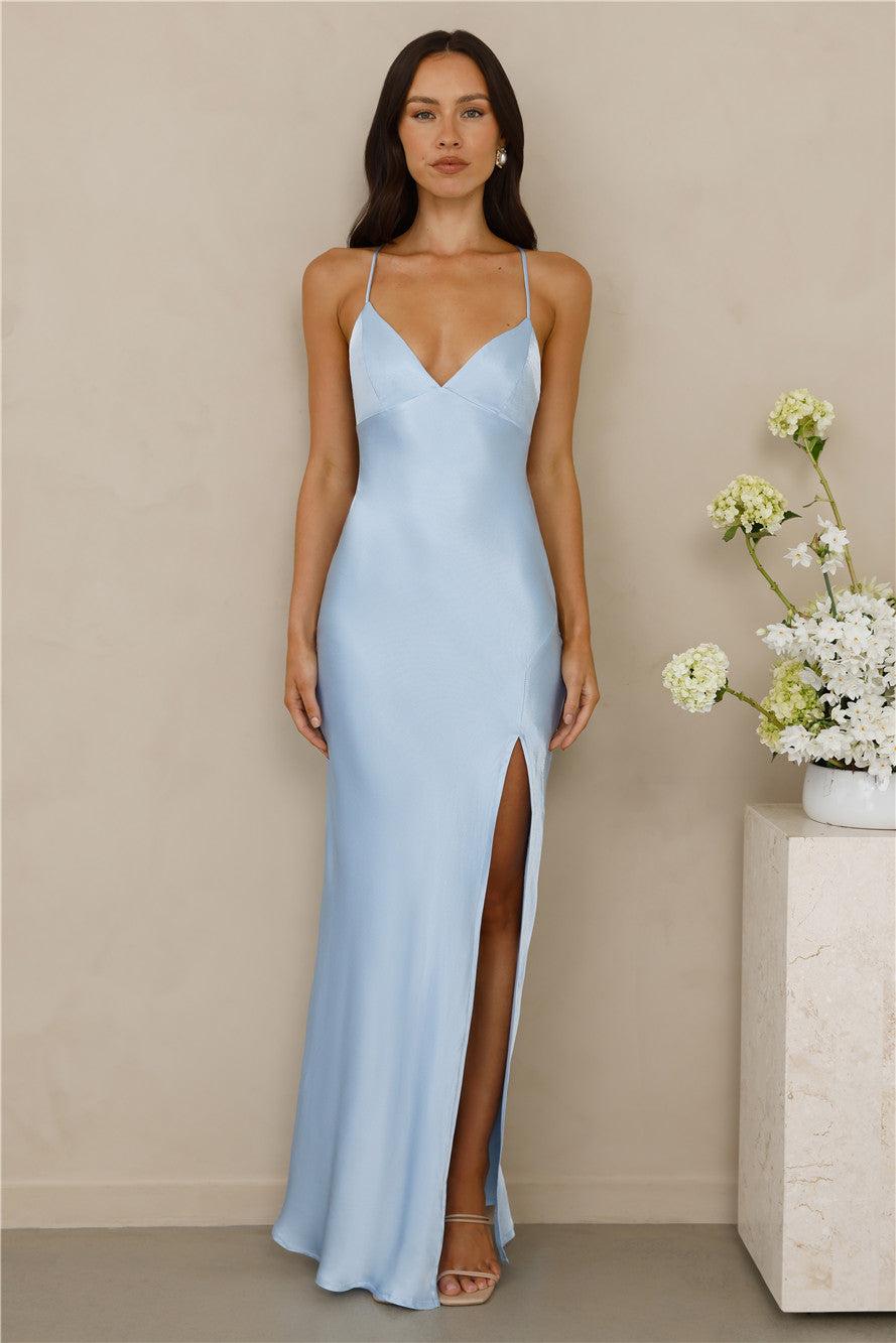 The Sophia Satin Maxi Dress Blue Product Image