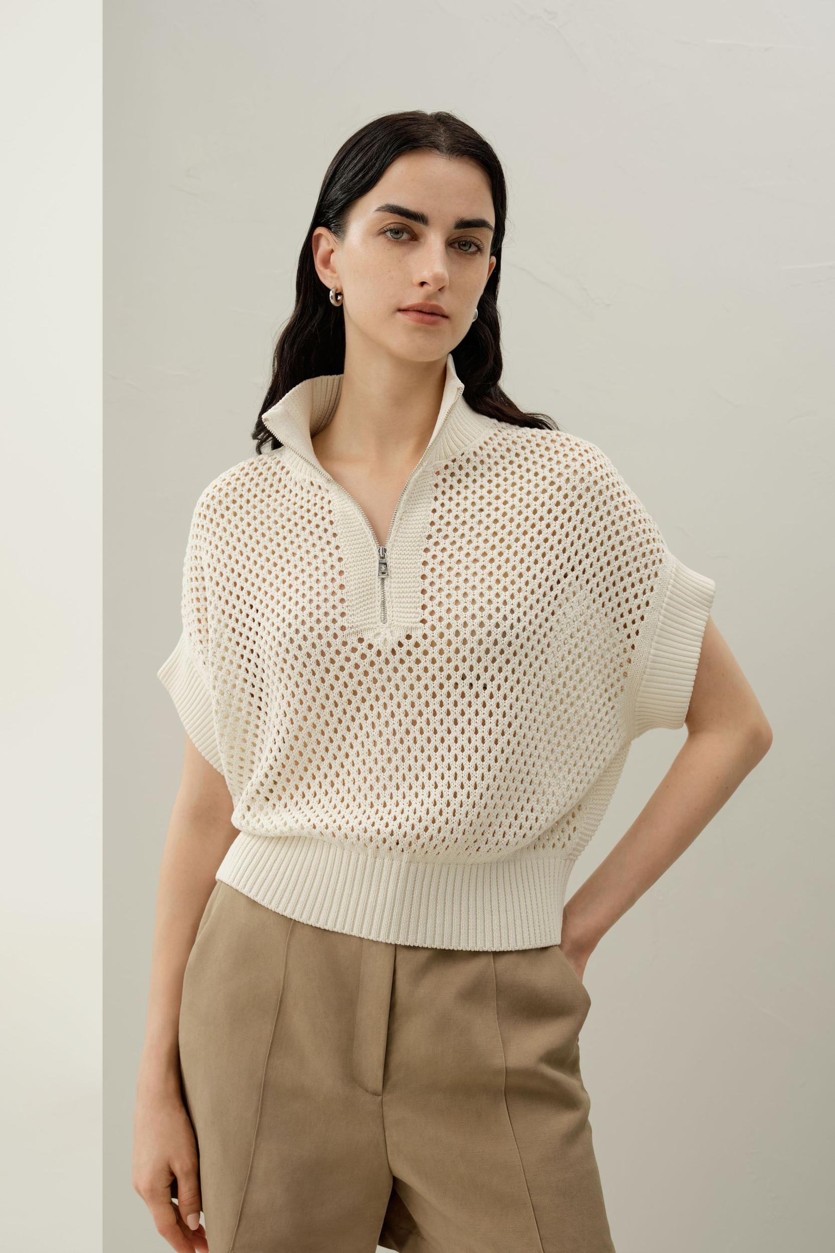 Toscana Pointelle Knit Half-Zip Sweater Product Image