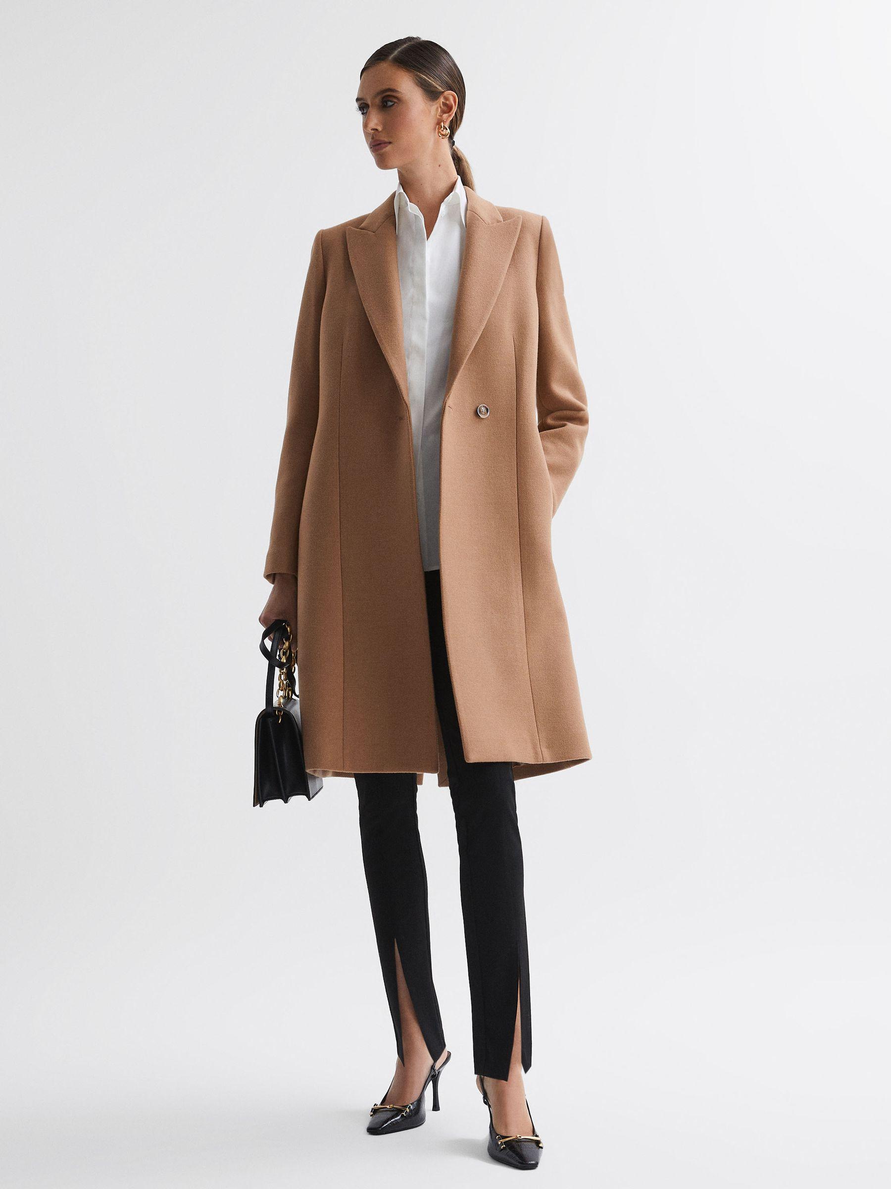 Wool Blend Double Breasted Coat in Camel Product Image