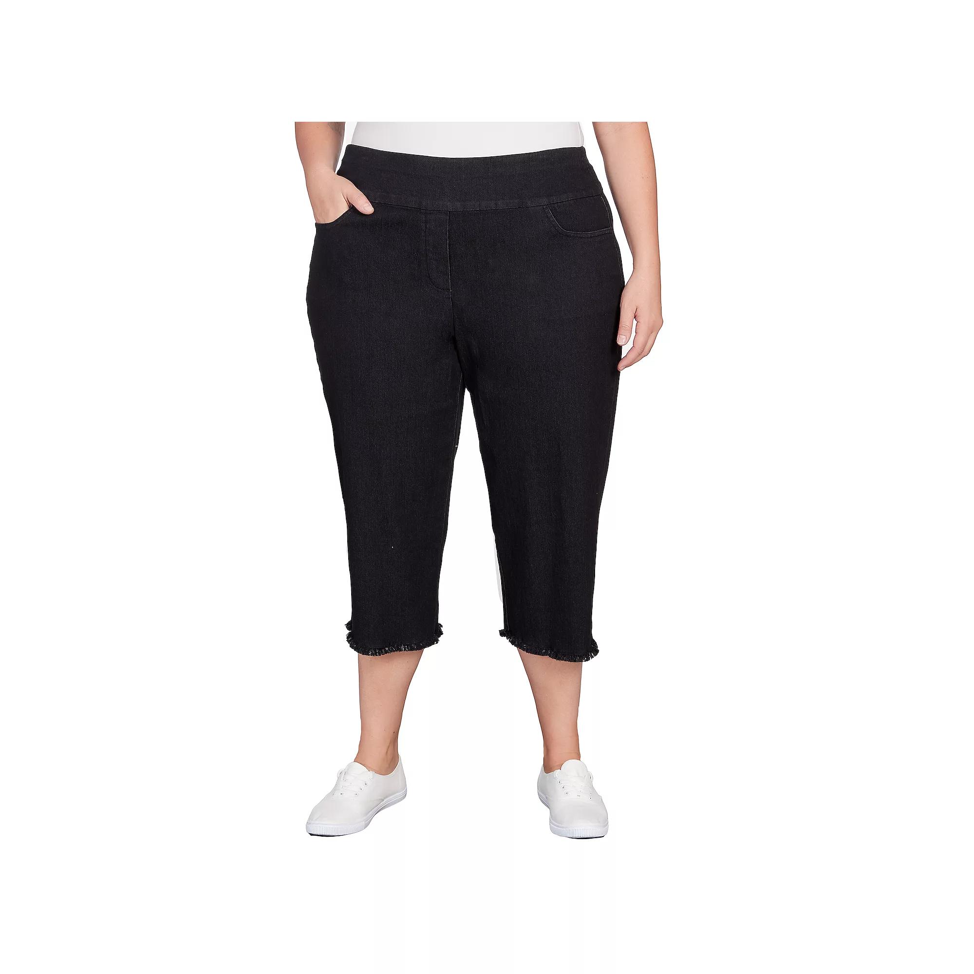 Plus Size Alfred Dunner Denim Fringe Hem Capri Pant, Women's, Size: 16 W, Black Product Image