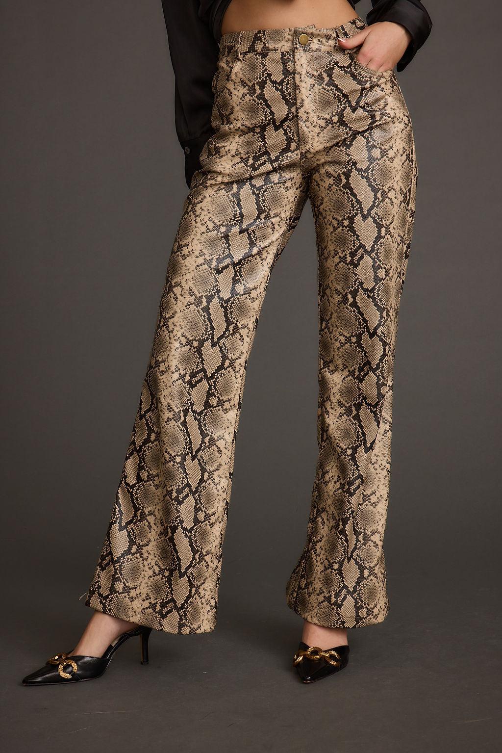 Viper Room Cream Snake Print Vegan Leather Pants Product Image