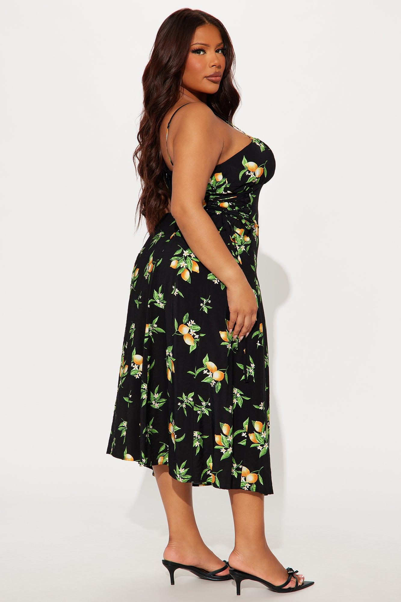 Jackie Lace Up Midi Dress - Black/Yellow Product Image