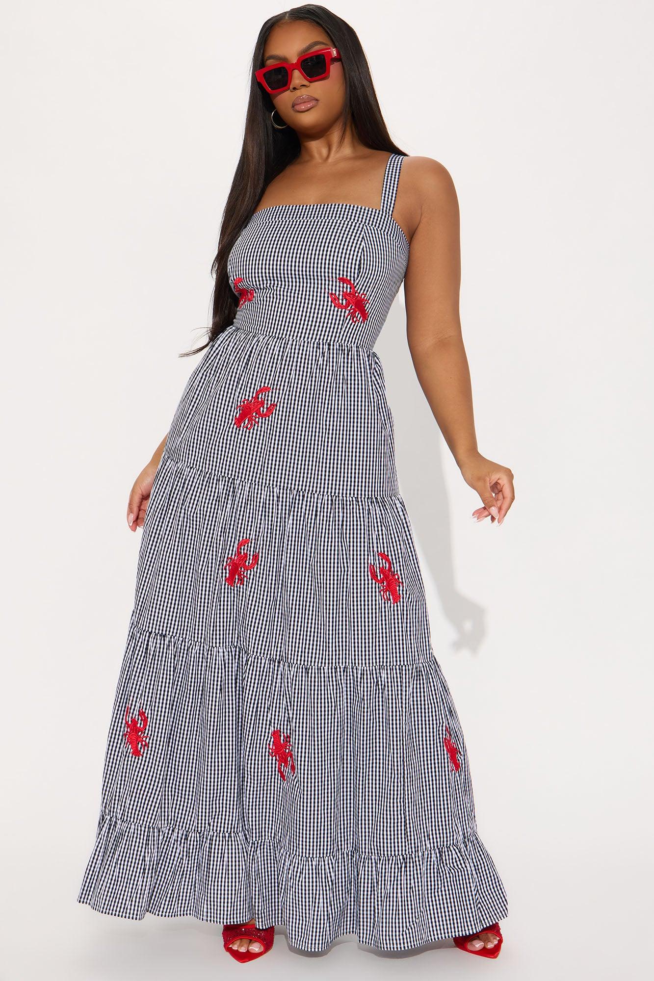 Sea Side Gingham Maxi Dress - Black/combo Product Image
