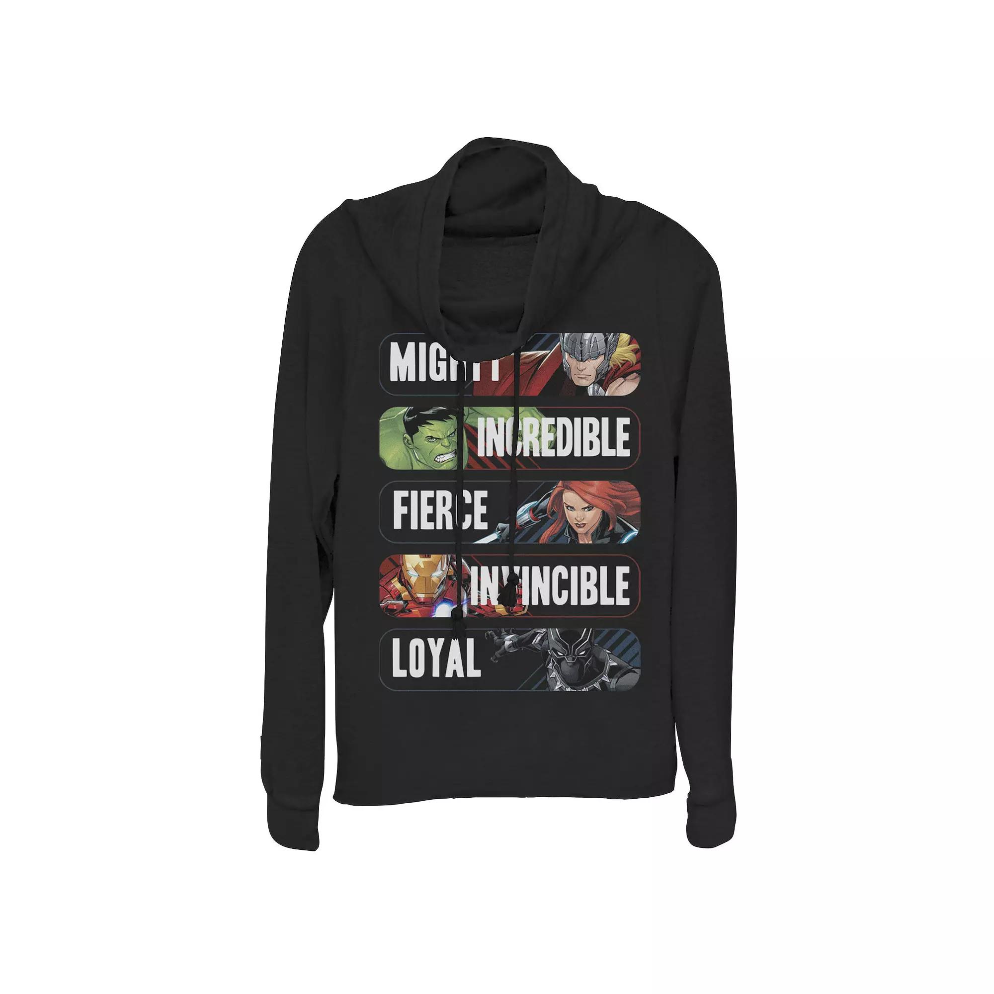 Juniors' Marvel Avengers Inspirational Group Shot Cowlneck Graphic Lightweight Long Sleeve, Girl's,  Product Image