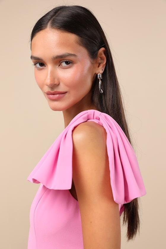 Simply Brilliant Pink One-Shoulder Bow Maxi Dress Product Image