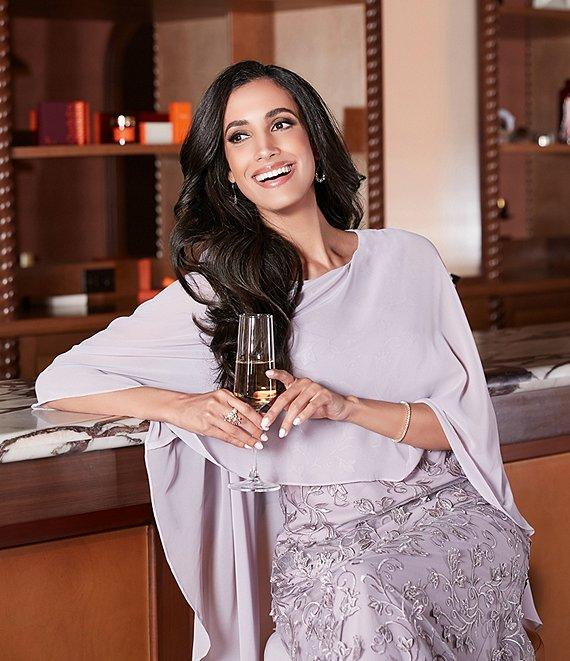 Ignite Evenings 3D Embroidered Boat Neck Chiffon 3/4 Overlay Sleeves Gown Product Image